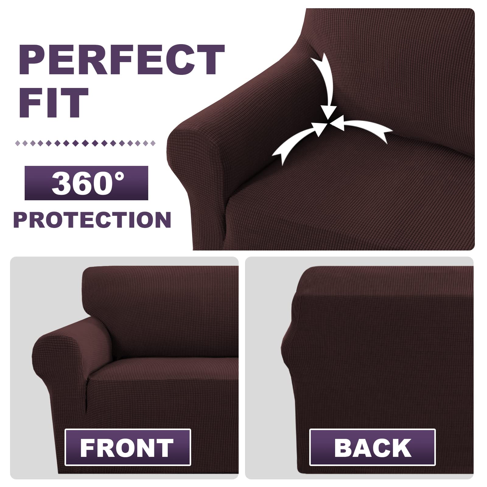 Stretch Sofa Slipcover - Washable Elastic Couch Cover 1-Piece Furniture Protector for Dogs & Pets | Non-Slip Sofa Protector for Oversized Couches (Brown) | Perfect for Living Room, Family Room & Pet-Friendly Homes