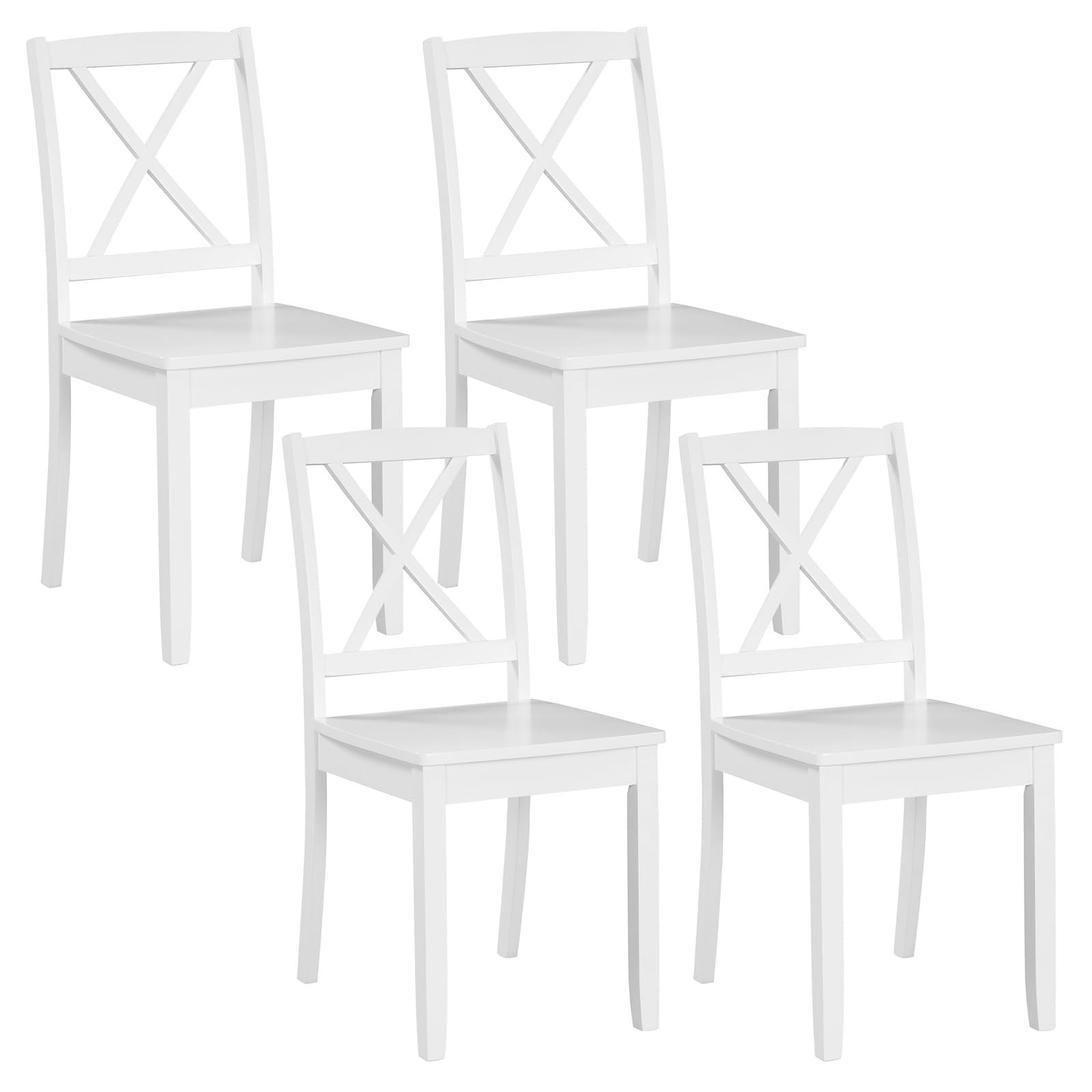 Giantex Set of 4 White Wooden Dining Chairs - Armless Kitchen Chairs with Rubber Wood Legs & Curved Backrest - Farmhouse Cross Back Design - Sturdy 400 LB Capacity - Perfect for Dining Room, Kitchen, Restaurant, and Cafe Use