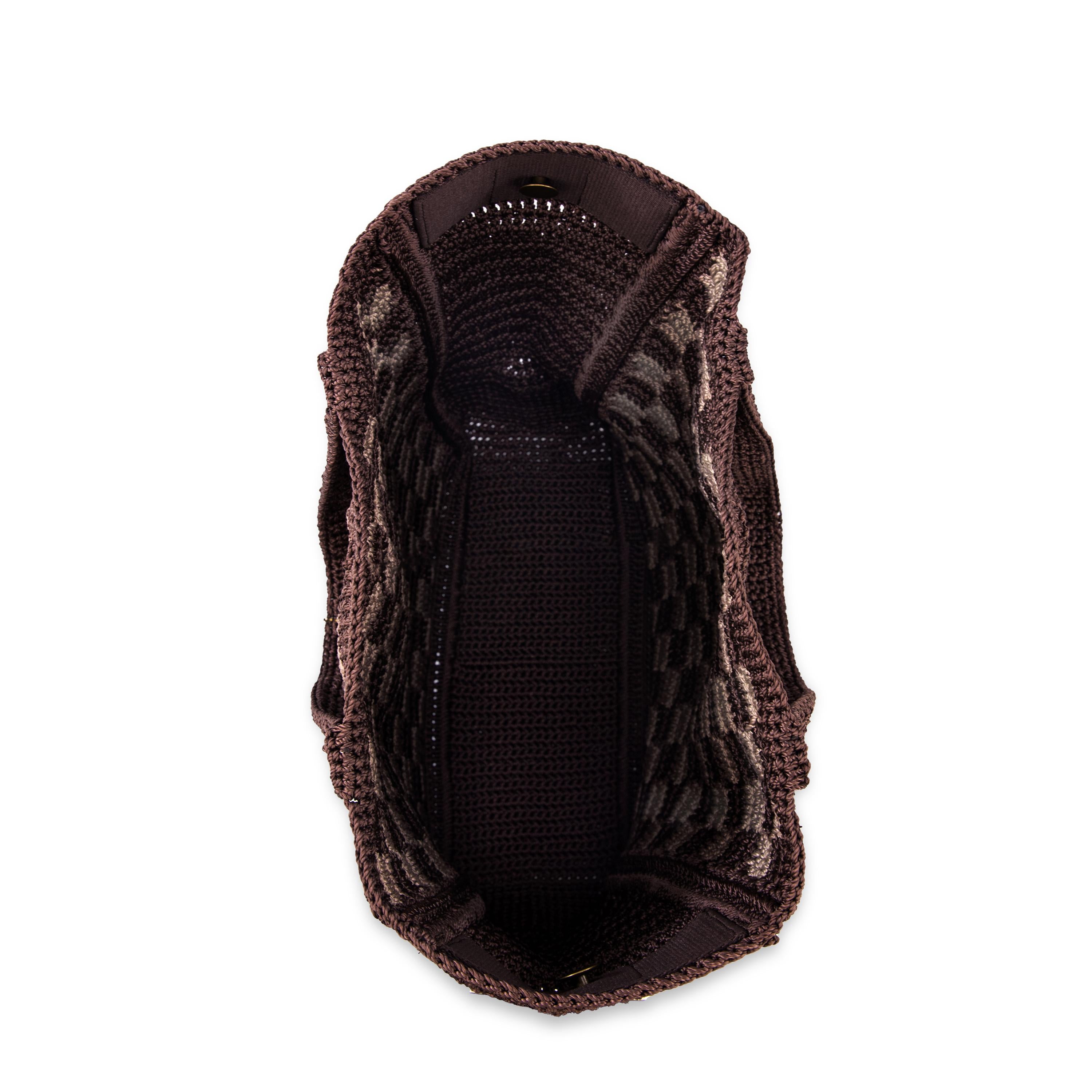 Lanie Market Tote Bag - Hand Crochet Brown Checkered Eco-Friendly Shopping Bag - Perfect for Groceries, Beach Trips & Farmers Market
