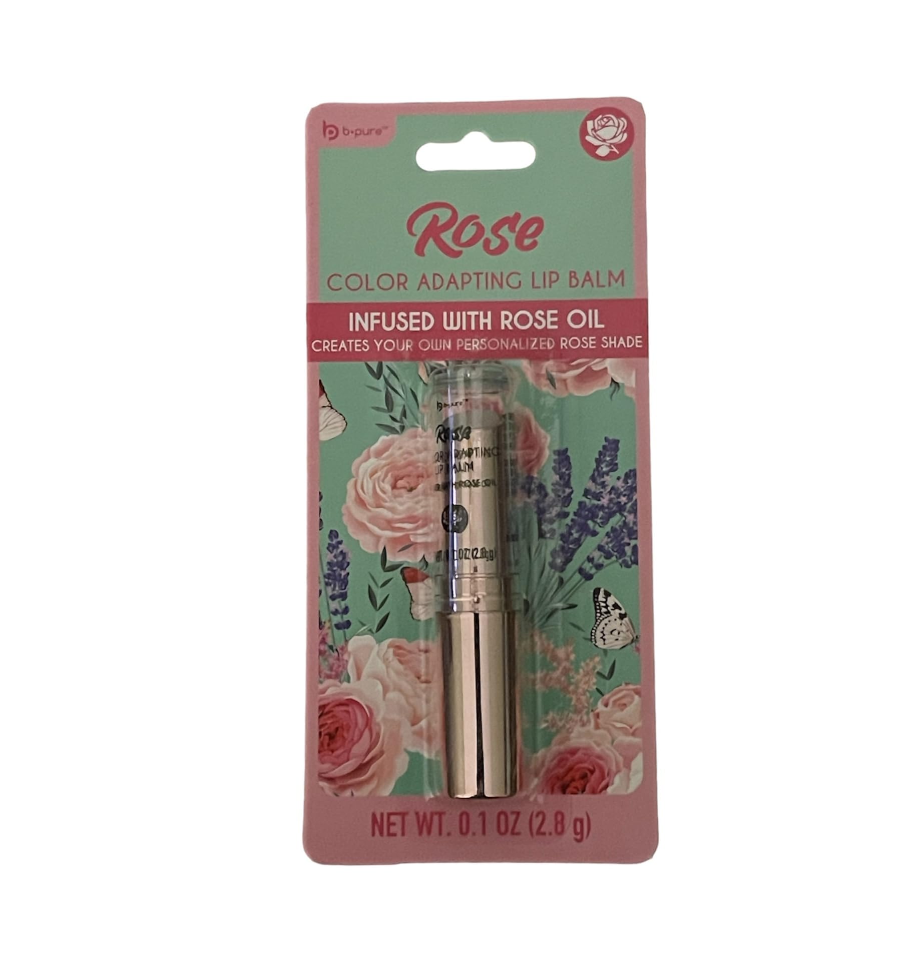B.Pure Tinted Rose Oil Lip Balm - Clear Hydrating Moisturizer for Dry Lips | Natural Nourishing Lip Care with Rose Extract | Perfect for Daily Use, Makeup Base & On-The-Go Hydration