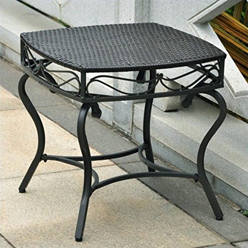 Pemberly Row Antique Black Wicker and Metal Patio Side Table - Outdoor Garden, Poolside, Balcony Furniture for Relaxing and Entertaining