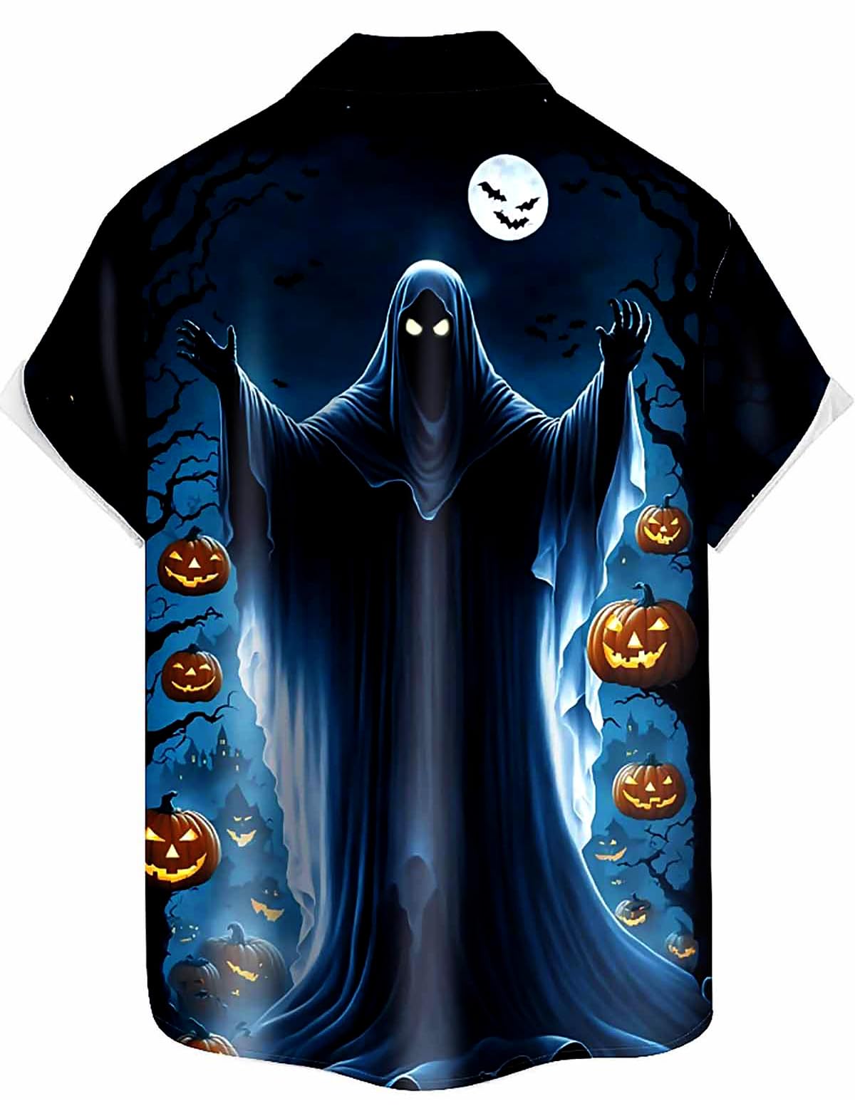 Funny Halloween Shirts for Men - Spooky Pumpkin Ghost Spider Monster Costume Short Sleeve Button Down Shirt | Perfect for Halloween Parties, Costume Contests & Trick or Treating