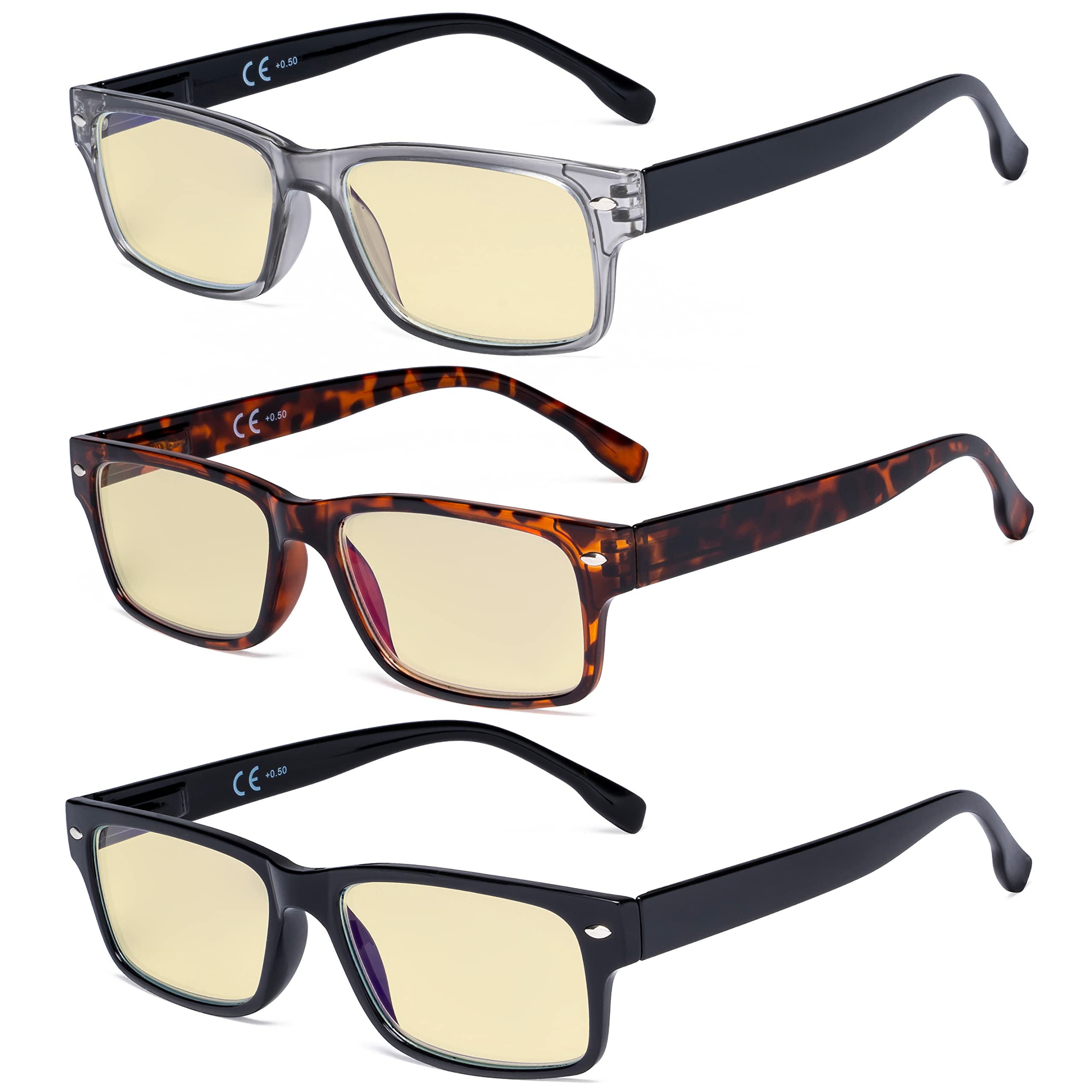 Eyekepper 3-Pack Spring Hinged Reading Glasses with Blue Light Blocking - Stylish Lightweight Frames for Computer, Office & Book Reading (Includes 2 Computer Glasses) - Perfect for Work, Study & Screen Time