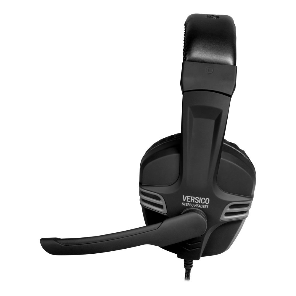 VERSICO Stereo PC Gaming Headset with Full-Range Sound - Noise Cancelling Mic for Online Games, Music Streaming & Conference Calls (Black-Grey) - Perfect for Esports, Work from Home & Virtual Meetings