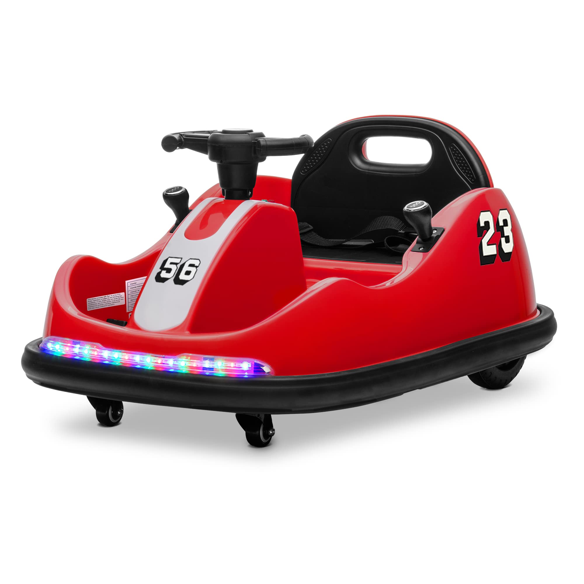 Kidzone 12V Ride On Bumper Car for Kids 1.5-6 Years Old - 2 Driving Modes (Steering Wheel & Joystick), 360° Spin, Remote Control & LED Lights - Perfect for Indoor/Outdoor Play, Birthday Gifts & DIY Sticker Fun