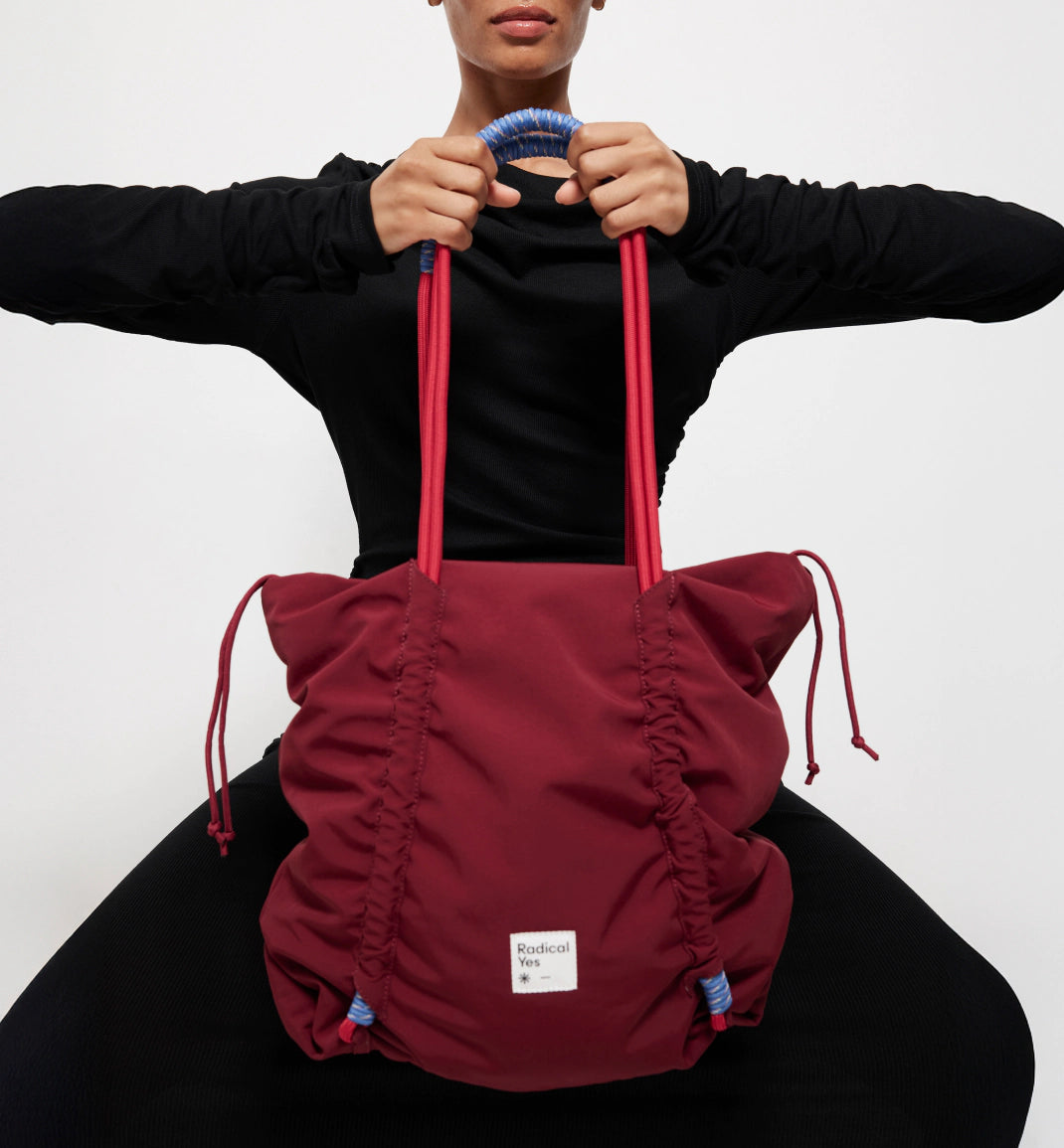 Eco-Friendly Recycled Nylon Ruched Tote Bag for Women - Cherry Red | Stylish Everyday Purse for Work, Shopping & Travel