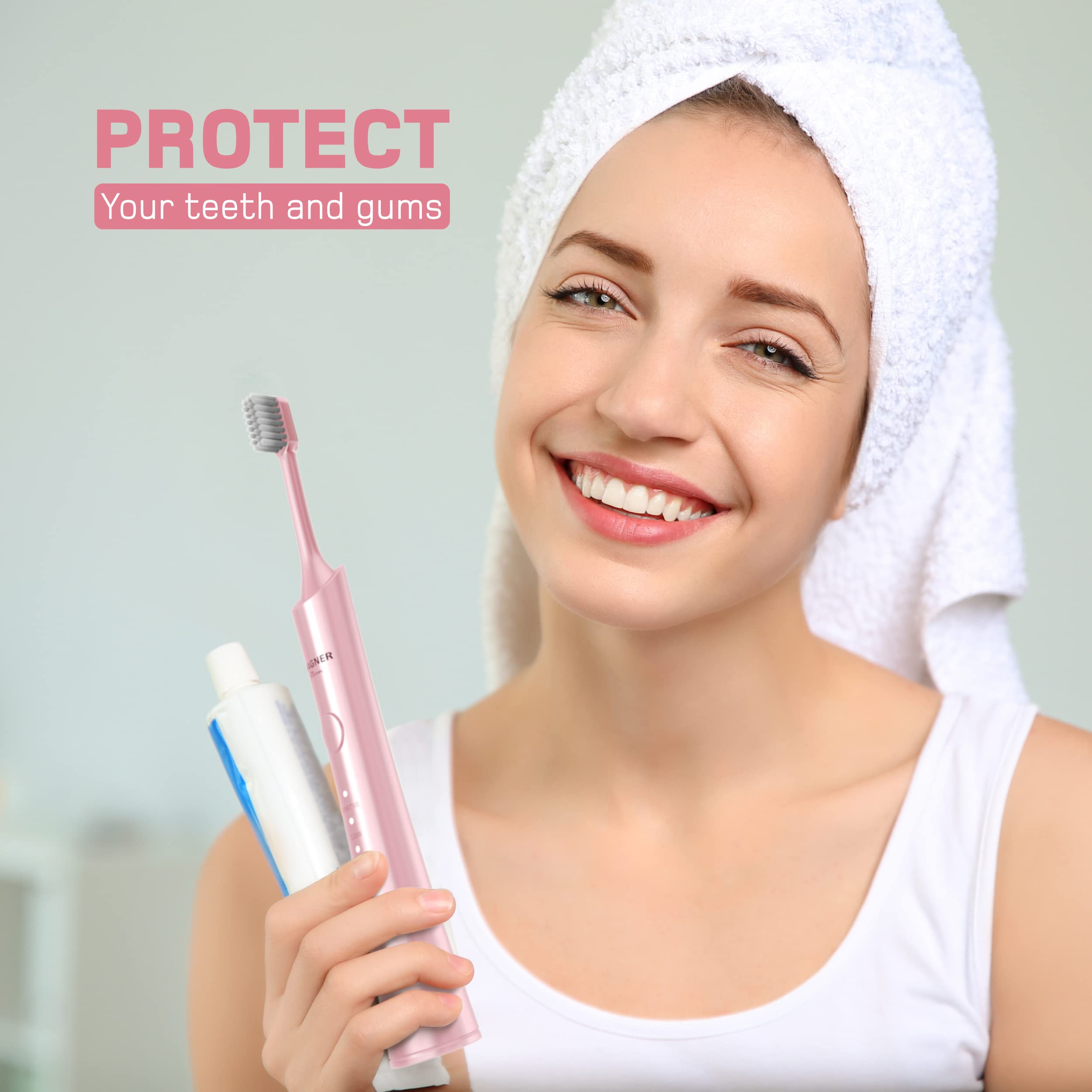 Wagner Stern Ultrasonic Whitening Electric Toothbrush with 8 Charcoal Black Brush Heads - Fresh Breath & Healthy Smile for Adults & Teens (Pink) | Perfect for Travel, Home & Daily Oral Care Routine