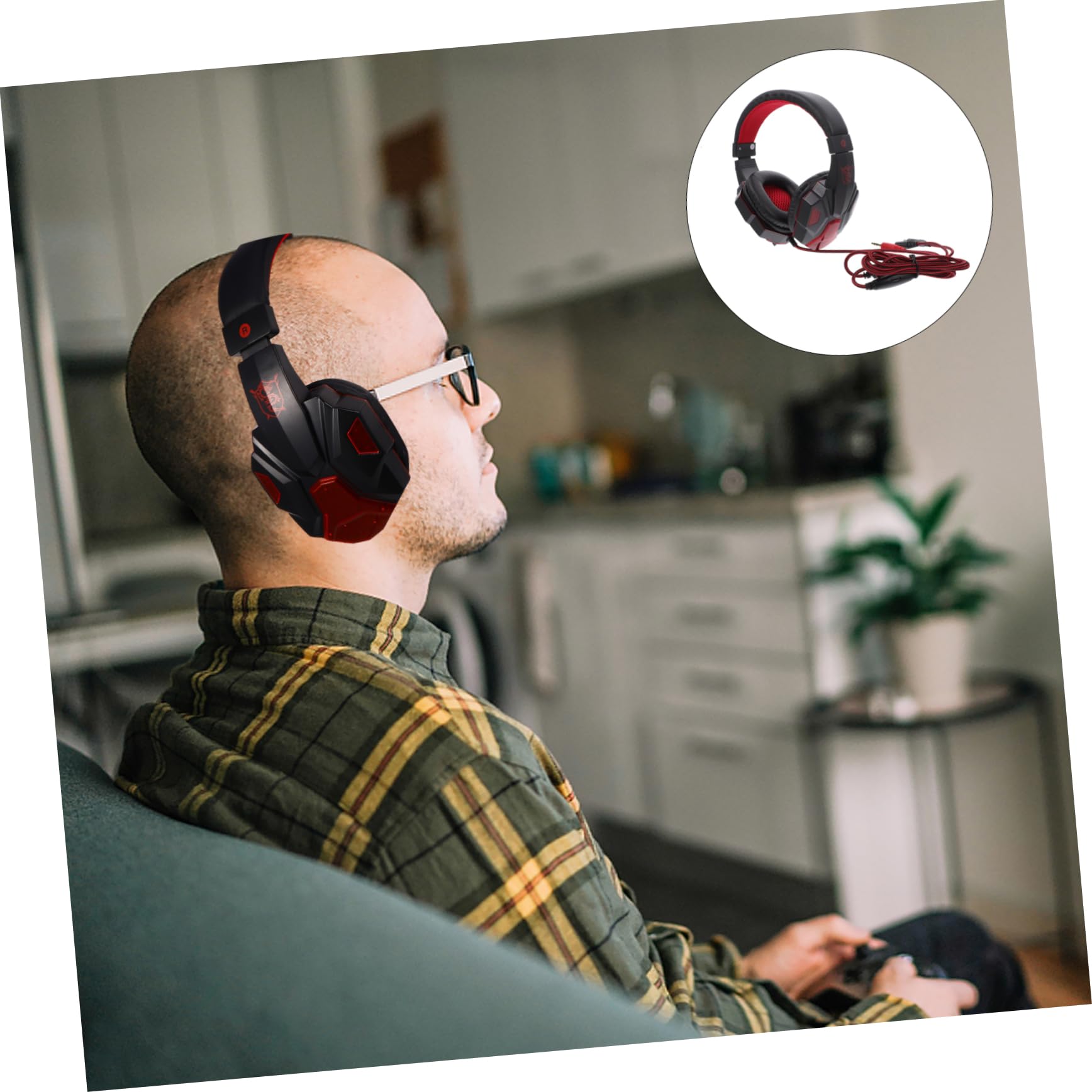 Veemoon Wired Gaming Headset with LED Lights & Noise Cancelling Mic - Compatible with PC, PS4, Xbox, Laptop & Tablet - Perfect for Online Gaming, Streaming & Video Calls