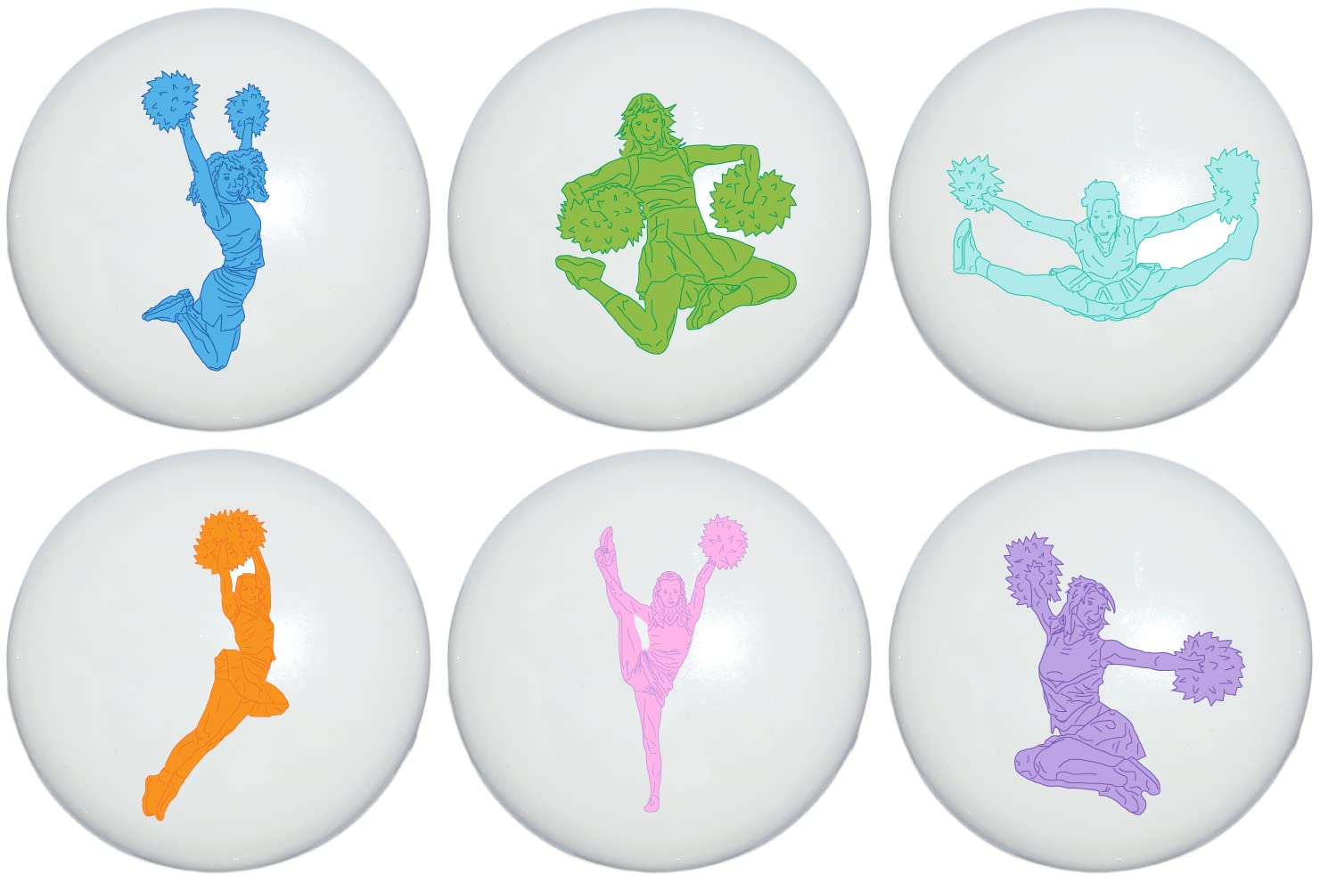Cheerleader Ceramic Drawer Pulls - Set of 6 Cheerleading-Themed Cabinet Knobs for Dressers, Cabinets & Furniture - Perfect for Kids' Room, Cheerleader Gifts & Sports-Themed Decor