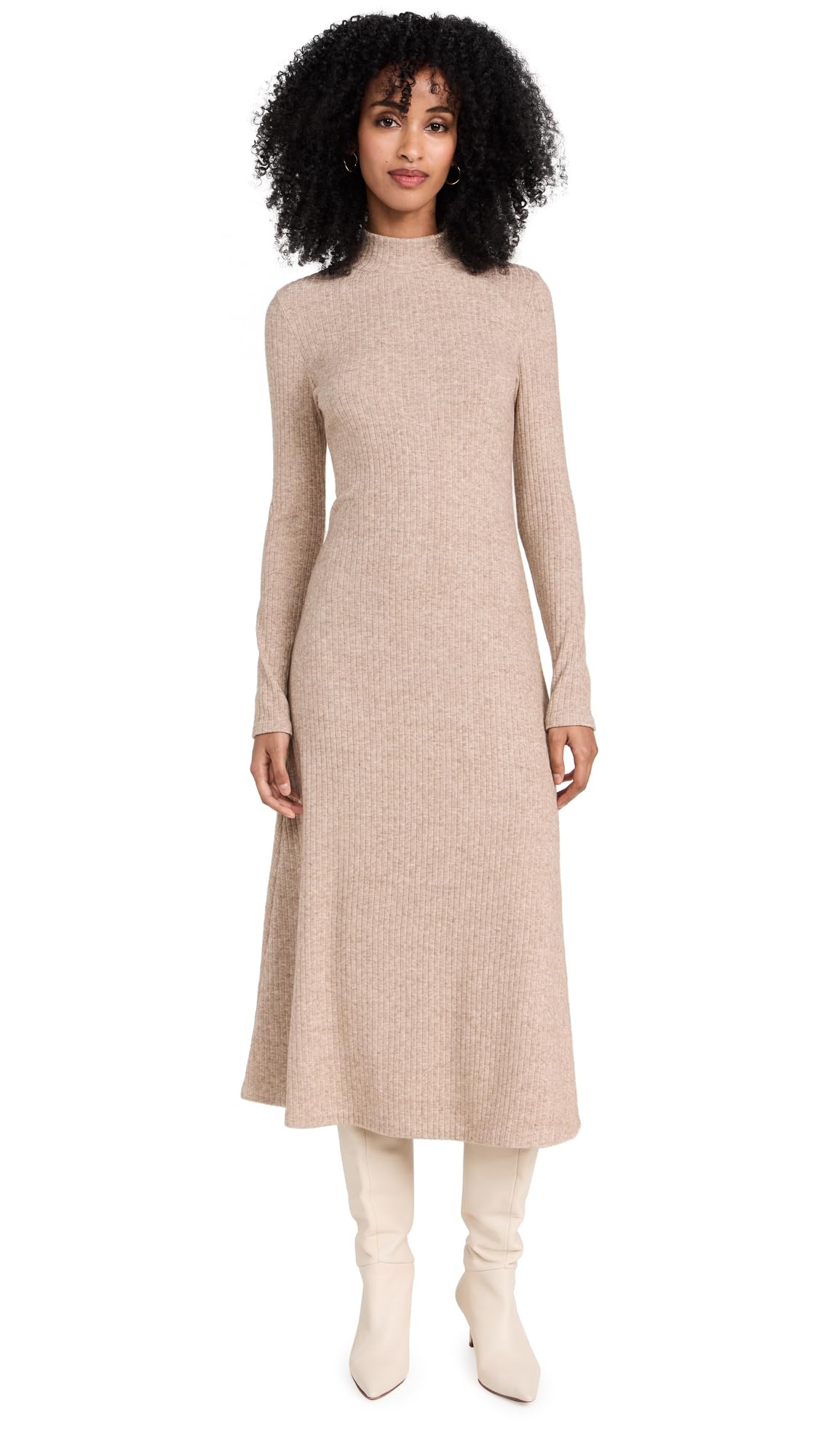 Vince Women's Long Sleeve Mock Neck Dress - Elegant Stretch Knit Bodycon Midi Dress for Work, Party & Evening Wear | Business Casual & Cocktail Attire