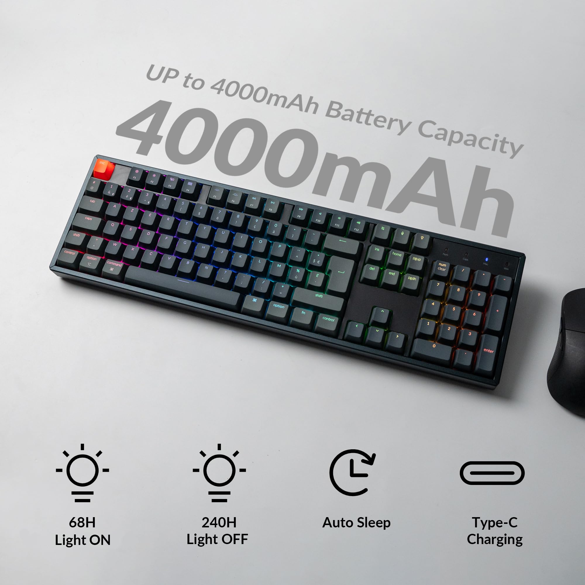 Keychron K10 Wireless Mechanical Gaming Keyboard - Full Size Bluetooth/Wired RGB Backlit, Aluminum Frame, Gateron G Pro Red Switch for Mac/Windows - Perfect for Office Work, Gaming & Programming