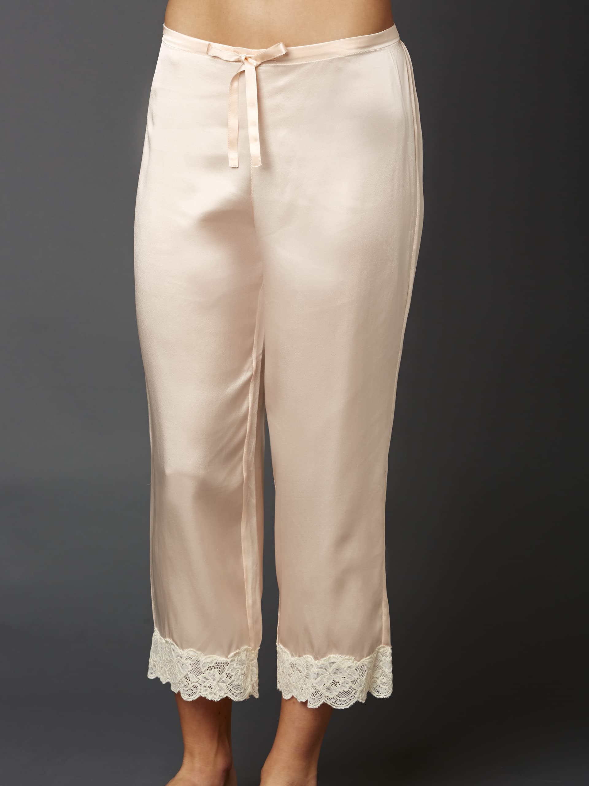 Luxury Women's 100% Pure Silk Pajama Set with Lace Trim - Cropped Sleepwear for Comfort & Elegance - Perfect for Relaxing at Home, Bridal Shower Gift, or Romantic Getaway