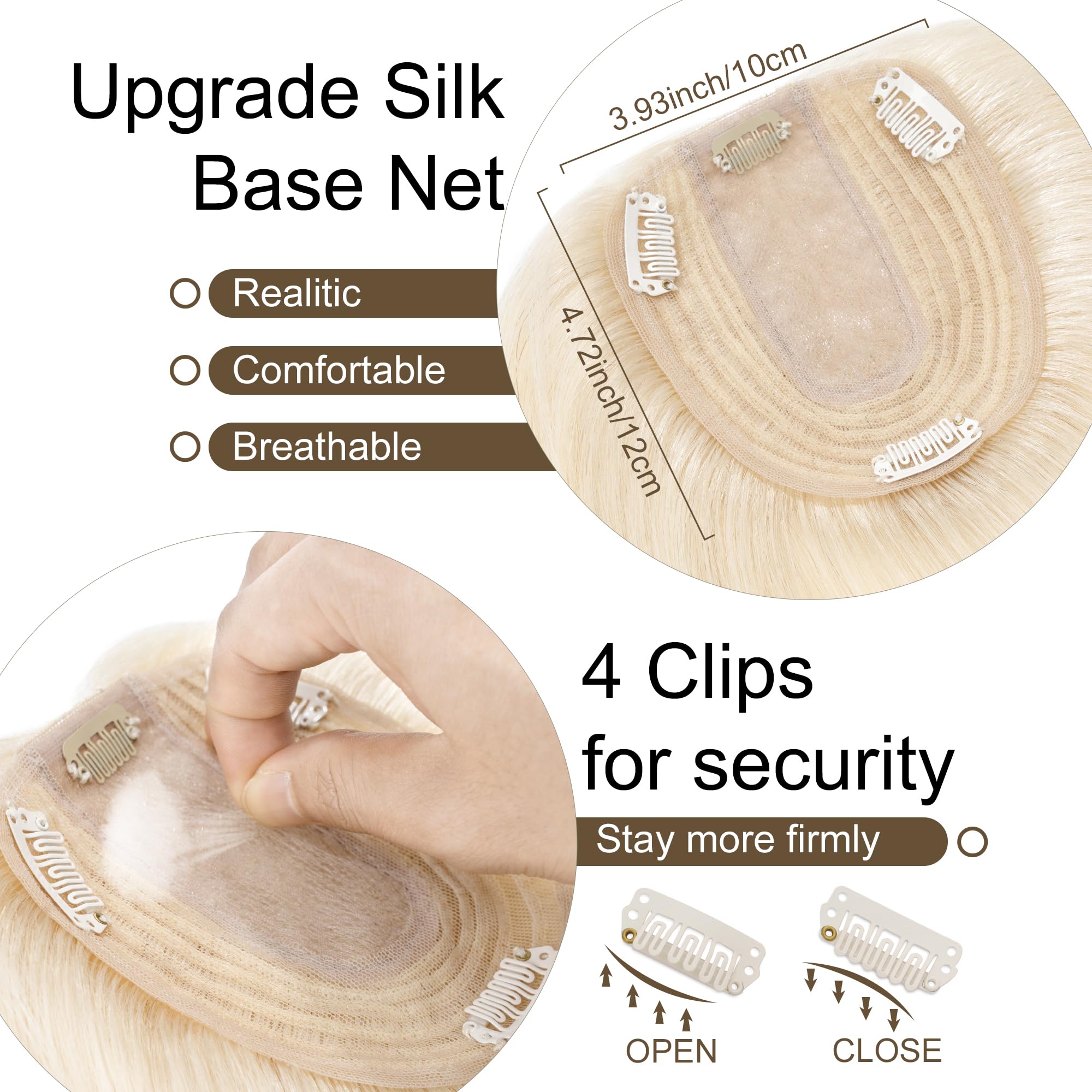 SEGO Real Human Hair Toppers for Women - No Bangs, 130% Density, 10x12cm Silk Base, 100% Remy Human Hair Clip-in Top Wiglet for Thinning Hair (12 Inch, Platinum Blonde) | Perfect for Daily Wear, Special Occasions & Hair Volume Enhancement