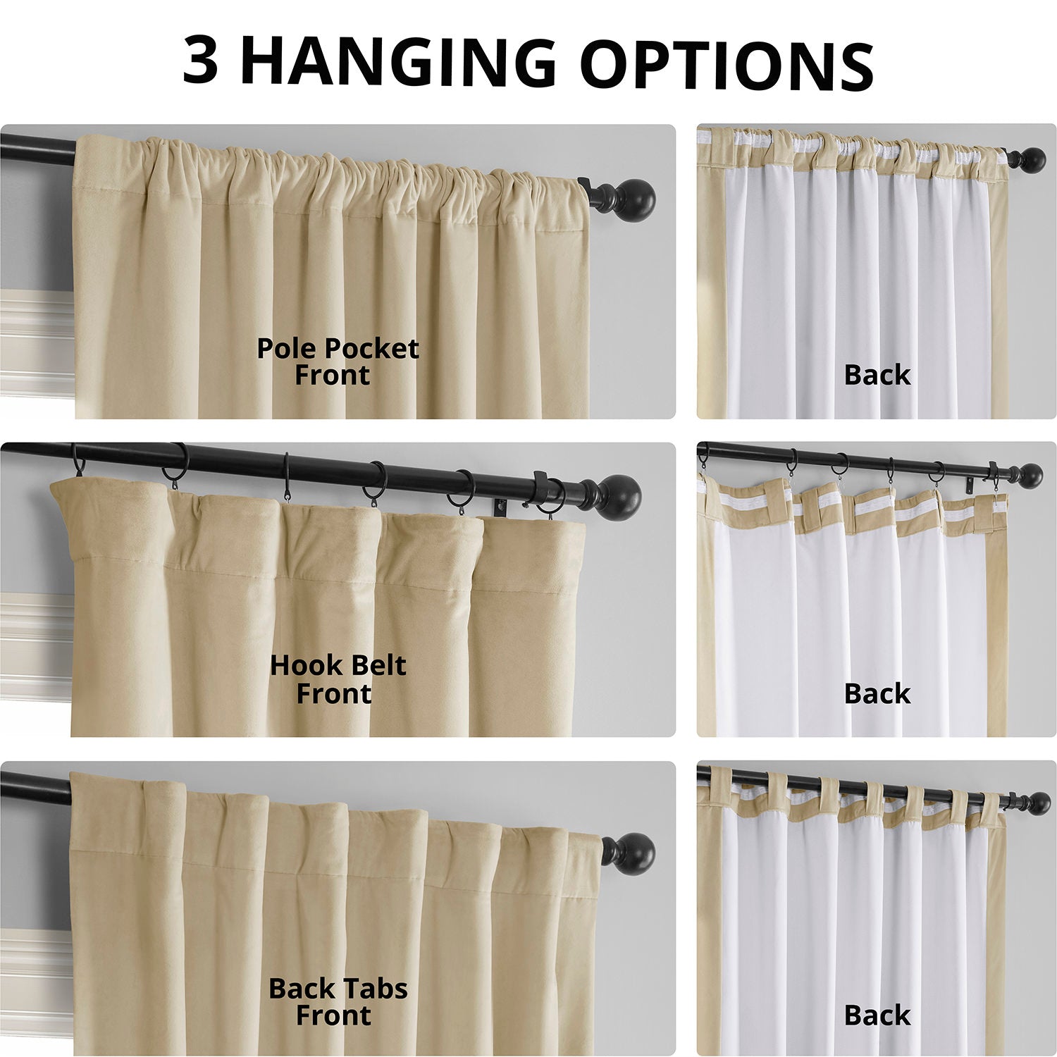 Neutral Ground Signature Velvet Blackout Curtains - Thermal Insulated Room Darkening Drapes for Bedroom & Living Room - Noise Reducing Window Treatments for Better Sleep & Privacy