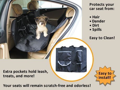 Waterproof Pet Hammock Car Seat Cover for Dogs - Black with Storage Pockets | Back Seat Protector for Travel, Camping & Road Trips
