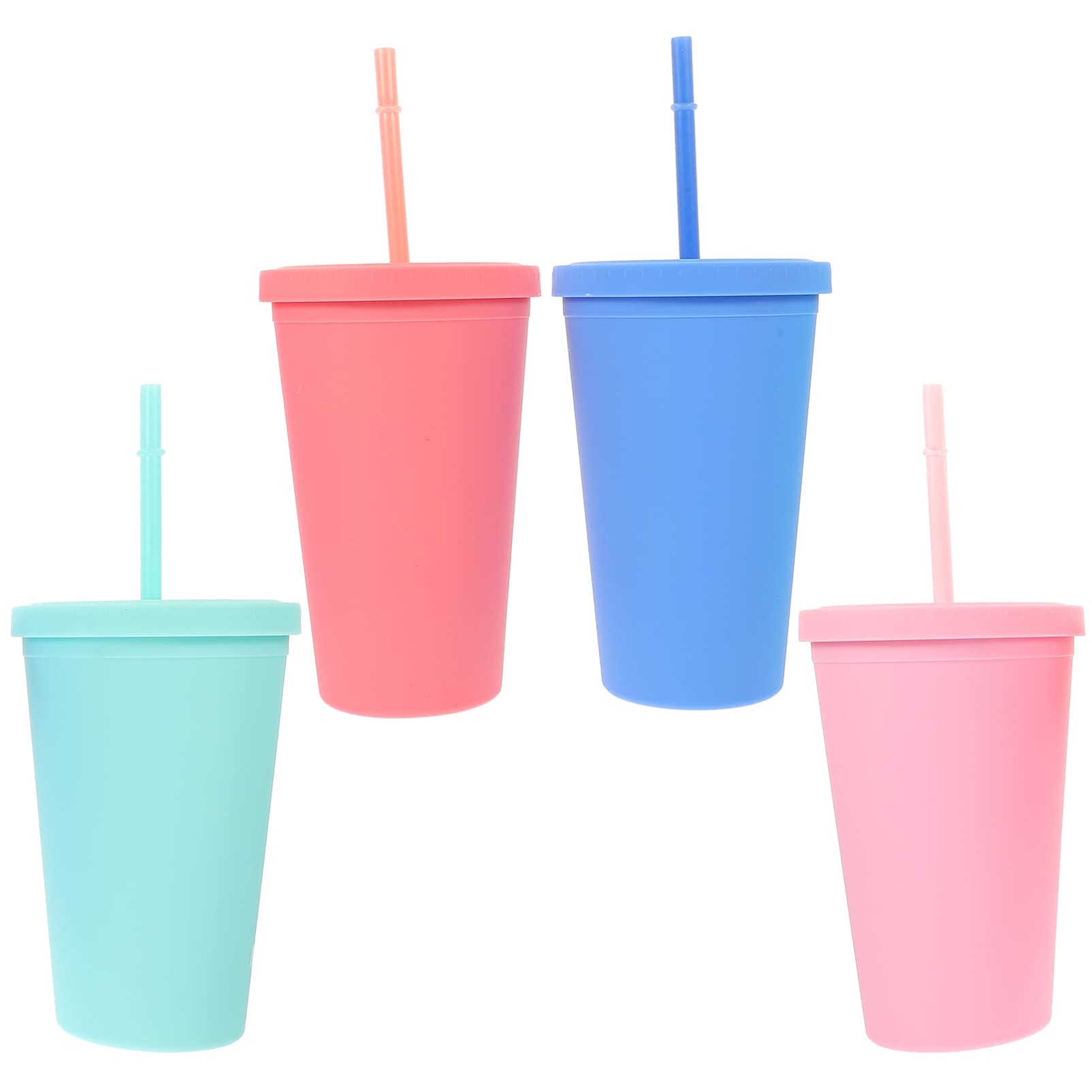 BESTonZON 4-Pack Reusable Double Wall Insulated Tumbler Cups with Lids & Straws - Leakproof Coffee Tea Smoothie Milk Espresso Mugs for Home, Office, Hotel, Travel & Outdoor Use