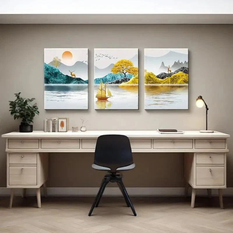 3-Piece Abstract Landscape Metal Wall Art Prints - Ready to Hang Modern Home Decor for Living Room, Bedroom & Office