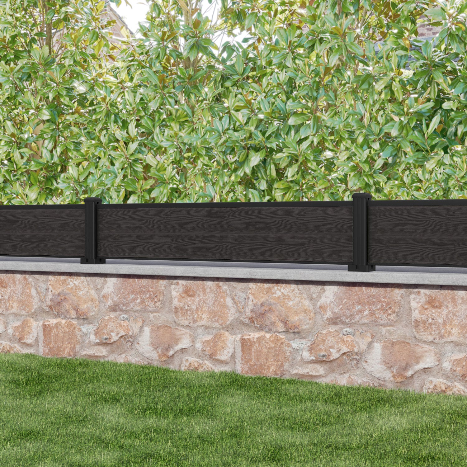 Dark Oak Classic Fence Panel with Aluminum Posts - Durable Outdoor Privacy Fence for Garden, Backyard, and Patio Protection
