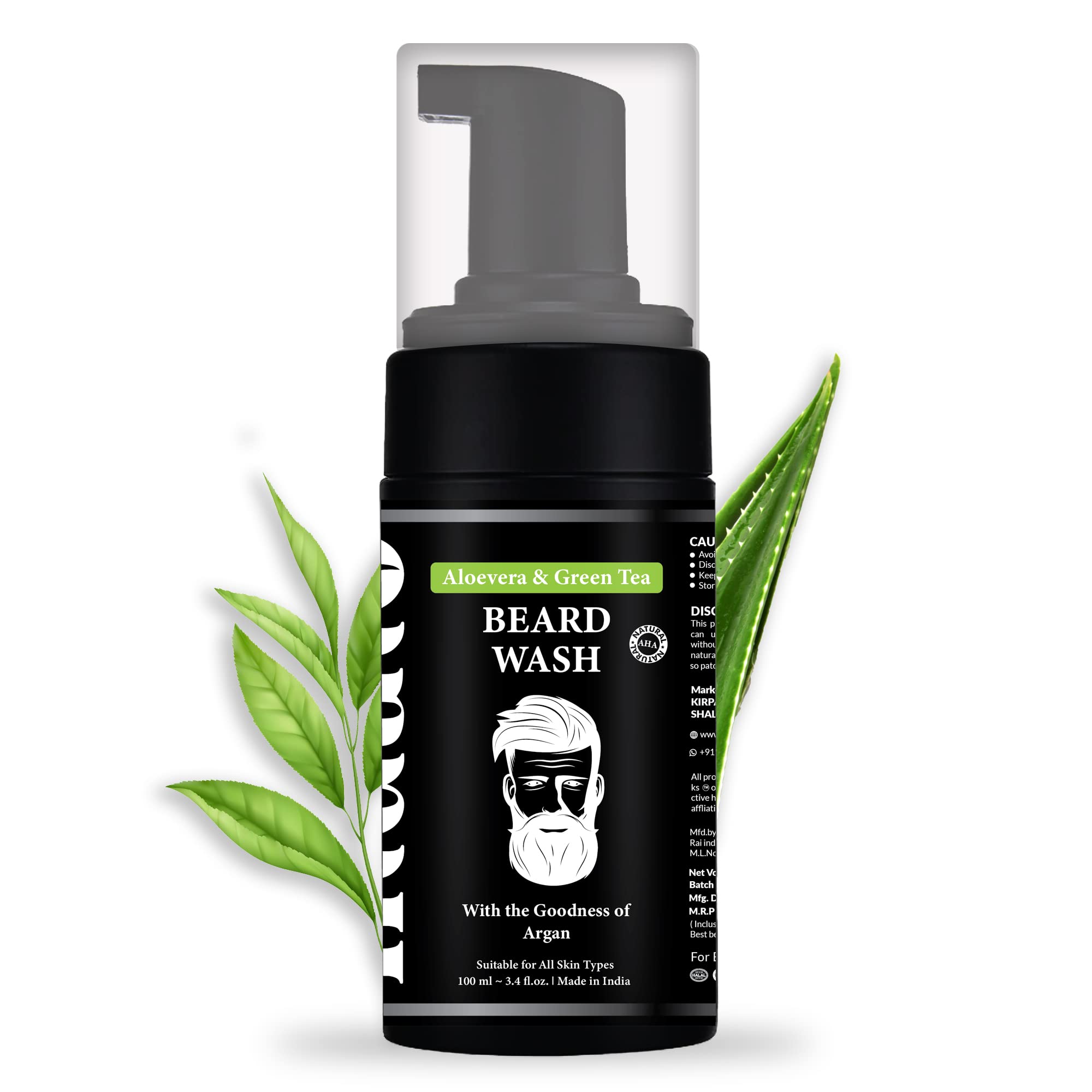 Indalo Beard Wash with Aloe Vera & Green Tea - Sulfate Free Beard Shampoo for Men | Gentle Cleanser for Healthy Facial Hair Growth | All Skin Types | 100ml | Perfect for Daily Beard Care & Grooming Routine