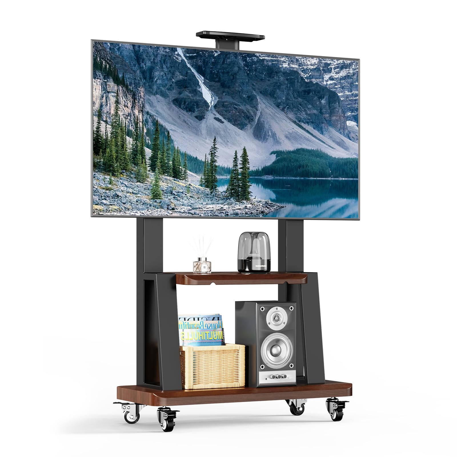 Heavy-Duty Mobile TV Stand Cart with Wheels for 32-75 Inch Flat/Curved LED/LCD/OLED Screens - Adjustable Height Floor TV Stand with Shelf, Supports up to 180lbs & Max VESA 600x400mm (Black) | Perfect for Living Room, Bedroom, Office or Commercial Use
