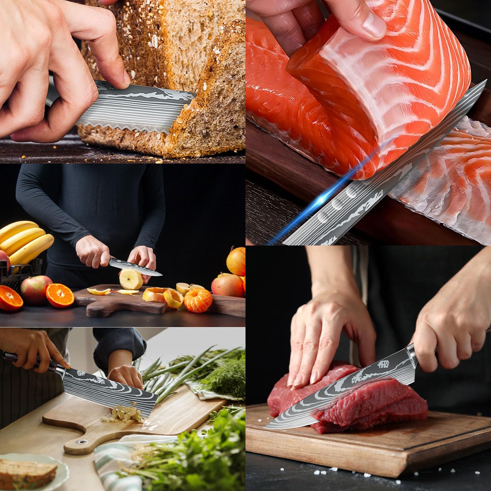 10-Piece ZENG Professional Japanese Stainless Steel Kitchen Knife Set - Chef Knives with Pakkawood Handles for Vegetables, Meat & Fruit - Perfect for Home Cooking, Restaurant Use & Gift Giving
