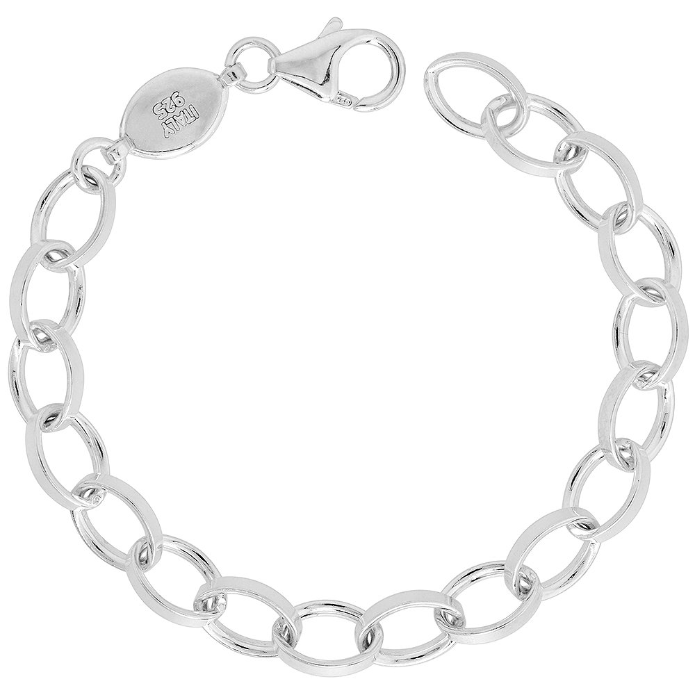 Sterling Silver Inside-Out Oval Rolo Chain Necklace & Bracelet Set - 8mm Thick Nickel Free Jewelry for Women - Adjustable Sizes 7-8 inch - Perfect for Everyday Wear, Gifts & Special Occasions