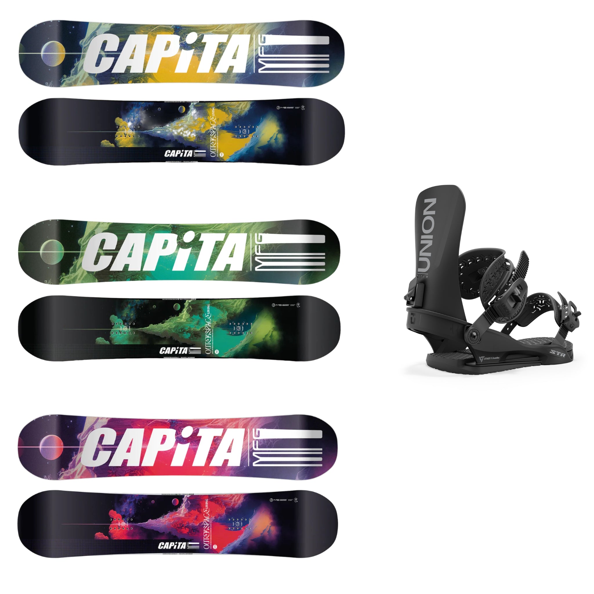 CAPiTA Outerspace Living Snowboard with Union STR Bindings 2025 - Premium All-Mountain Snowboard for Men & Women | Perfect for Freestyle, Powder & Park Riding