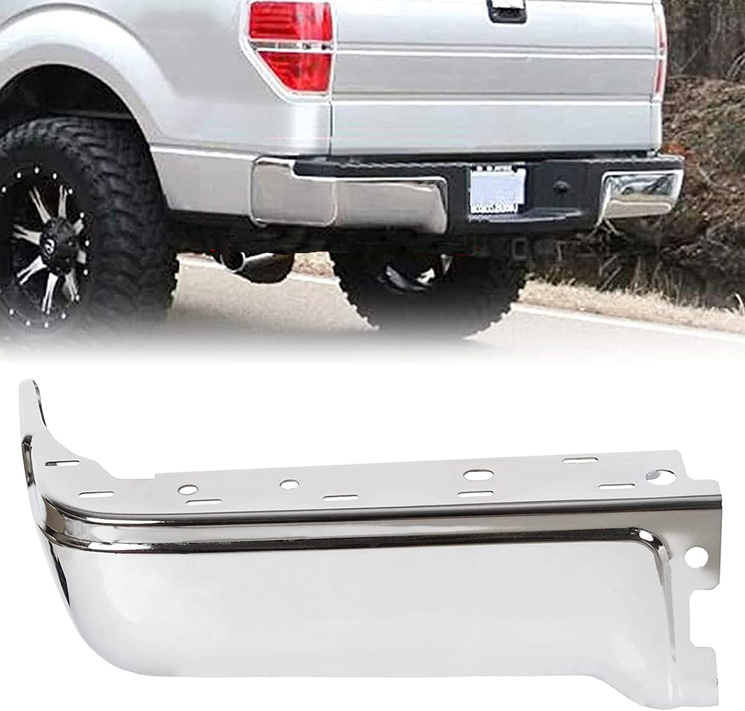 ECOTRIC Rear Step Bumper End Cap Cover for 2009-2014 Ford F150 Styleside (Driver Side, No Sensor Hole, Chrome) - Durable Protection & Enhanced Style for Truck Accessories