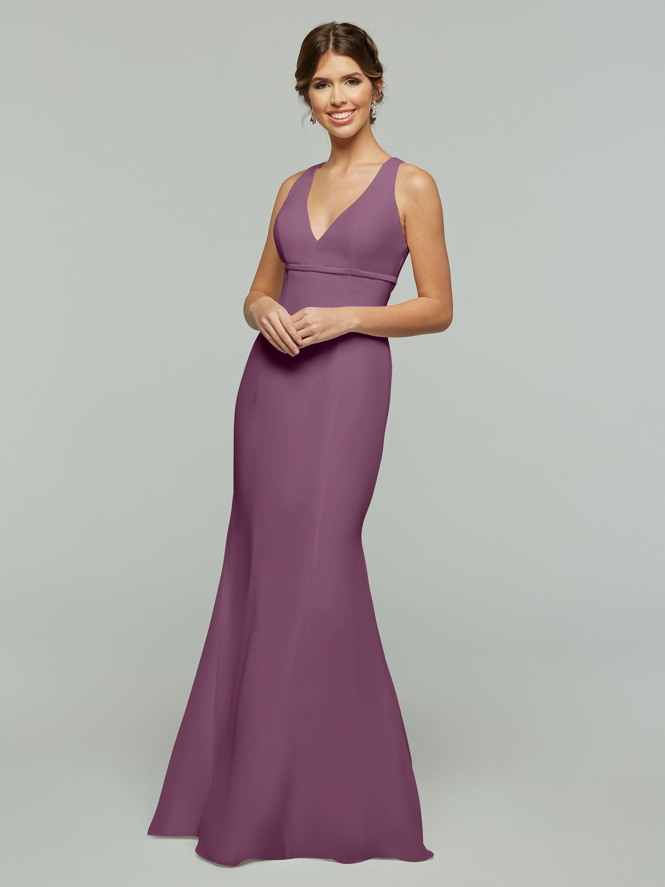 Elegant 80155 Fit and Flare Chiffon Bridesmaid Dress with V-Neck & Satin Ribbon - Perfect for Weddings, Proms, and Formal Events