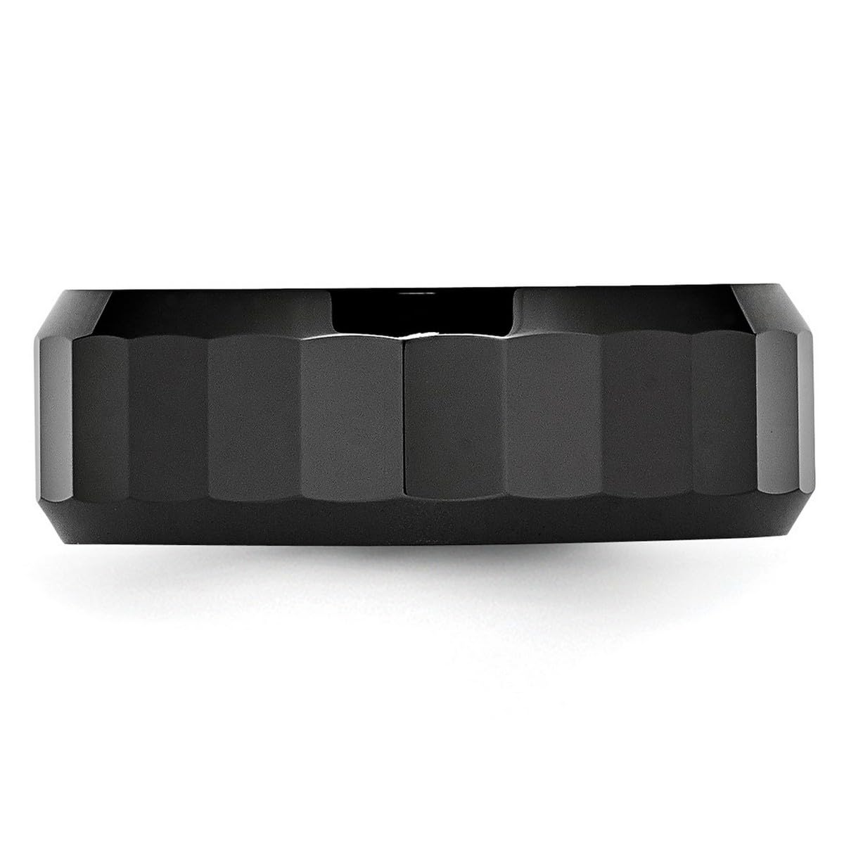 Engravable Black Ceramic Band Ring for Women - 8mm Polished Faceted Beveled Edge, Size 7 Jewelry | Perfect for Weddings, Anniversaries & Everyday Elegant Wear