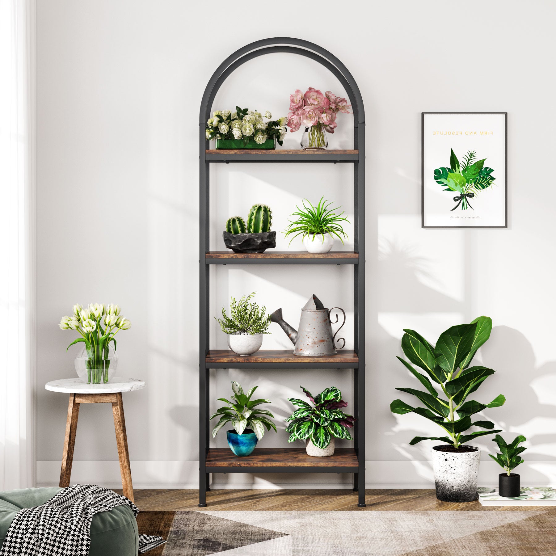 4 Tier / 5 Tier Wooden Bookshelf - Arched Bookcase Display Rack with Storage Shelves for Home Office, Living Room, Bedroom - Perfect for Organizing Books, Decor & Storage Needs