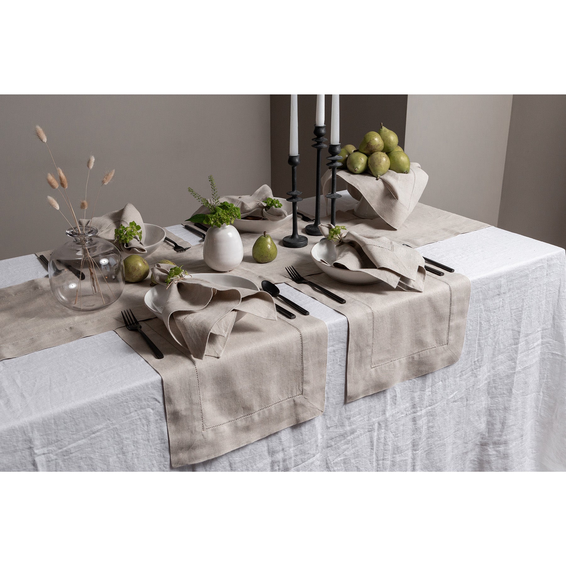 Premium Heavyweight Hemstitch Table Runner - Elegant Dining Decor for Weddings, Holidays & Formal Events - 100% Cotton Linen Tablecloth Accessory
