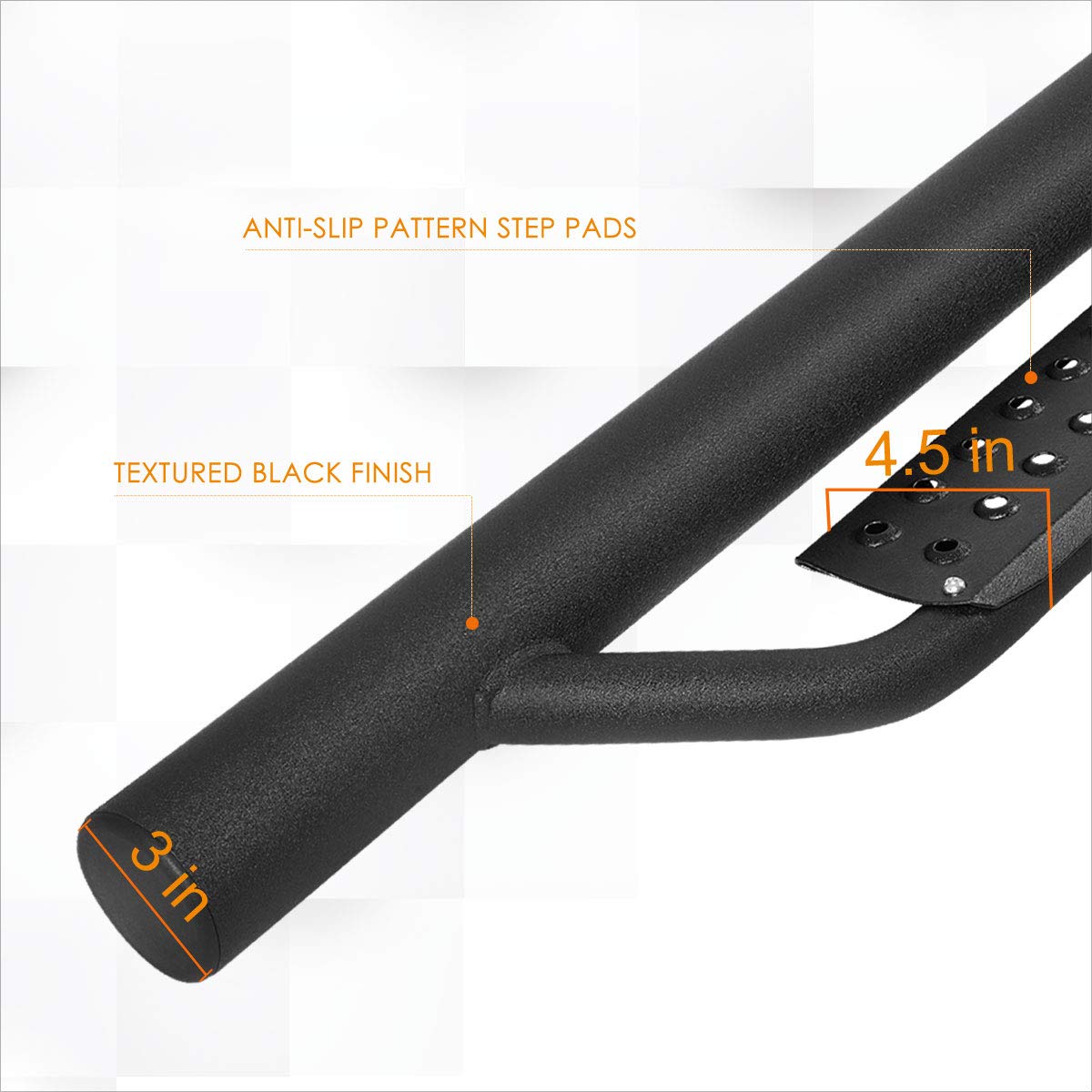 3 Inch Black Steel Round Tube Nerf Bars Side Steps with Drop Step Pads - Compatible with 2005-2021 Toyota Tacoma Crew Cab | Heavy Duty Running Boards for Off-Road & Daily Driving