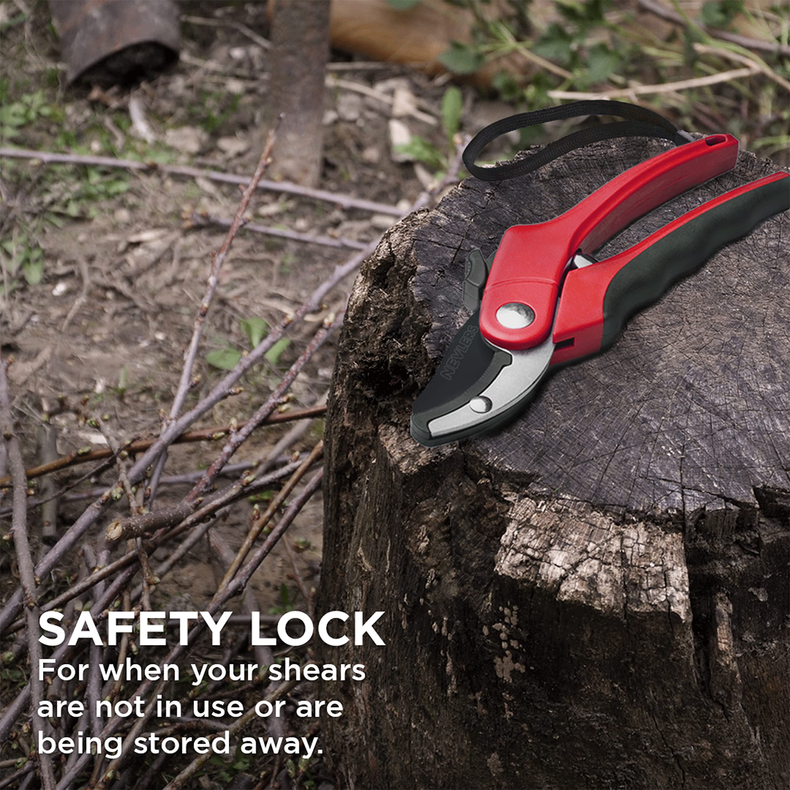 Nevlers 8 Inch Red Anvil Pruning Shears - Stainless Steel Garden Shears with 8mm Cut Capacity | Ergonomic Hand Pruners for Trimming Branches, Shrubs & Plants | Perfect for Gardening, Landscaping & Outdoor Use