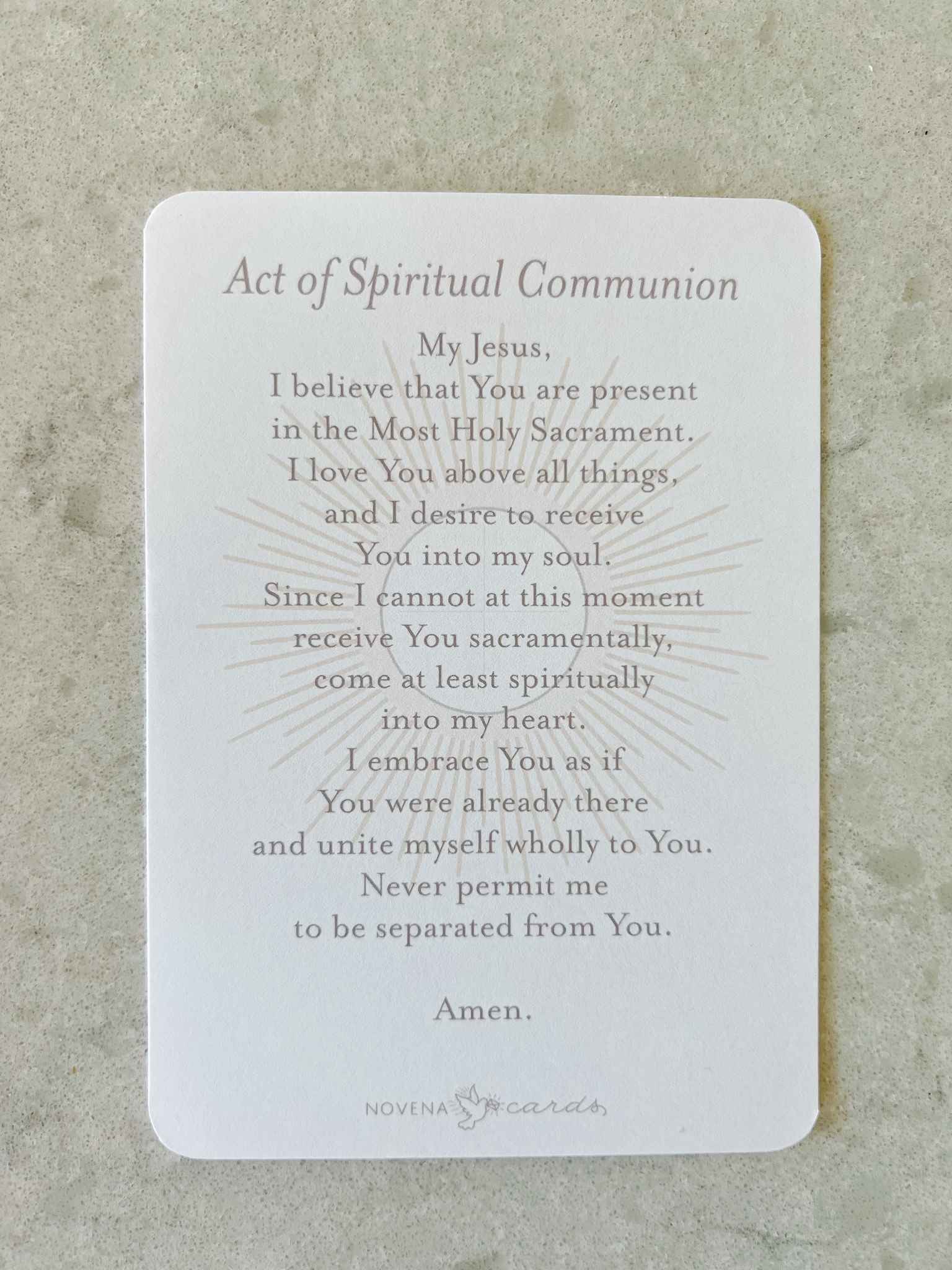 Spiritual Communion Prayer Card - Catholic Devotional Card for Home, Church & Travel - Perfect for Daily Prayer & Worship