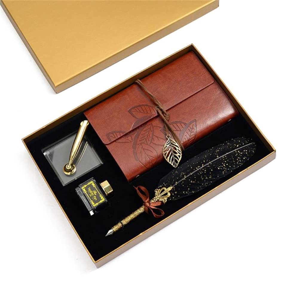Vintage Calligraphy Feather Dip Pen Set with Ink and Notebook - Classic Fountain Pen for Handwriting, Journaling & Art Projects (1 Size, Assorted Colors) - Perfect for Lettering, Scrapbooking & Gift Giving