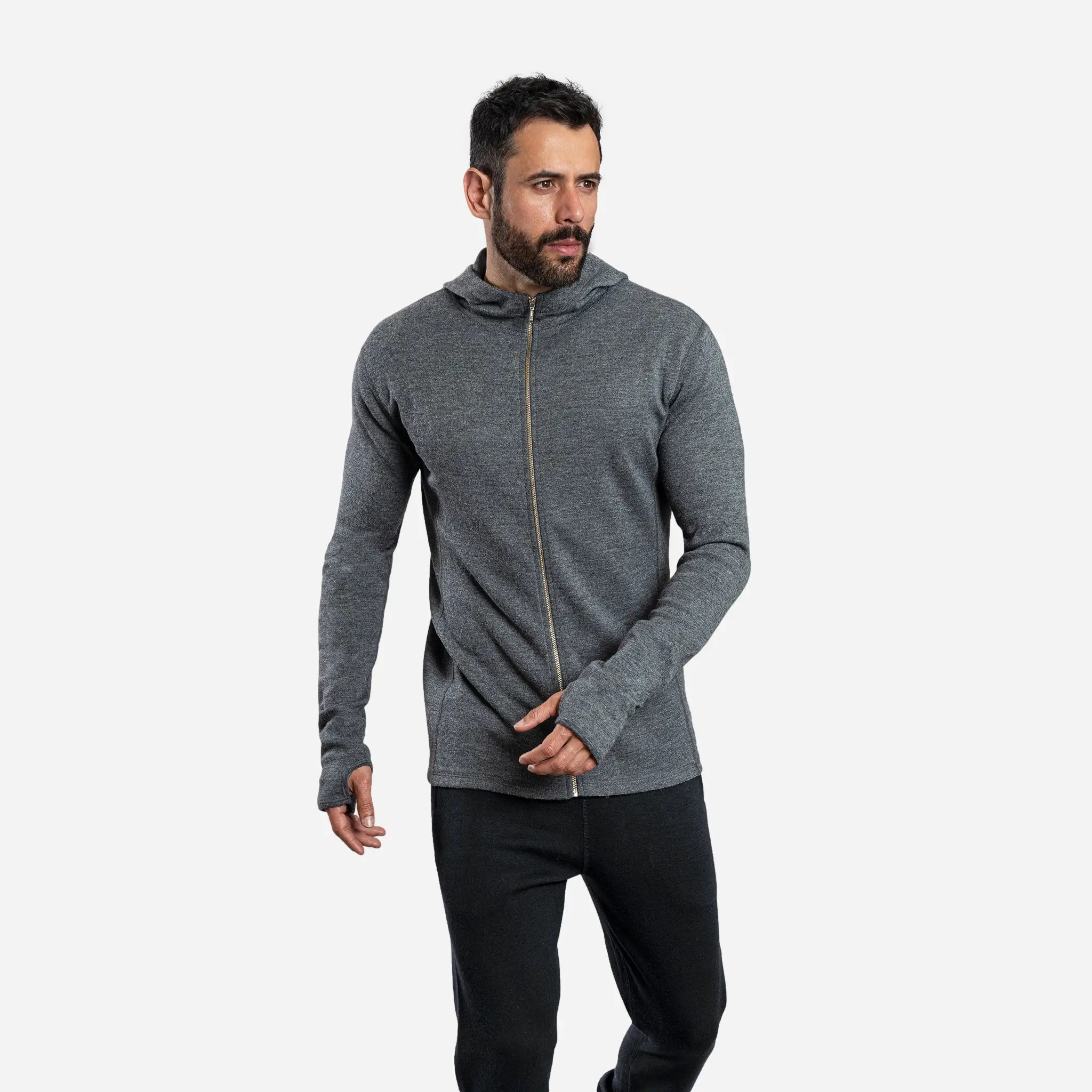 Men's Alpaca Wool Hoodie Jacket - 420 Midweight Full Zip Fleece Pullover for Outdoor Hiking & Winter Travel