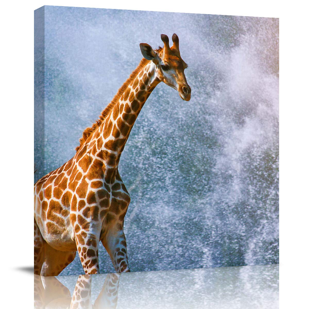 Giraffe Wildlife Canvas Wall Art - Framed Safari Decor for Bathroom 12x12