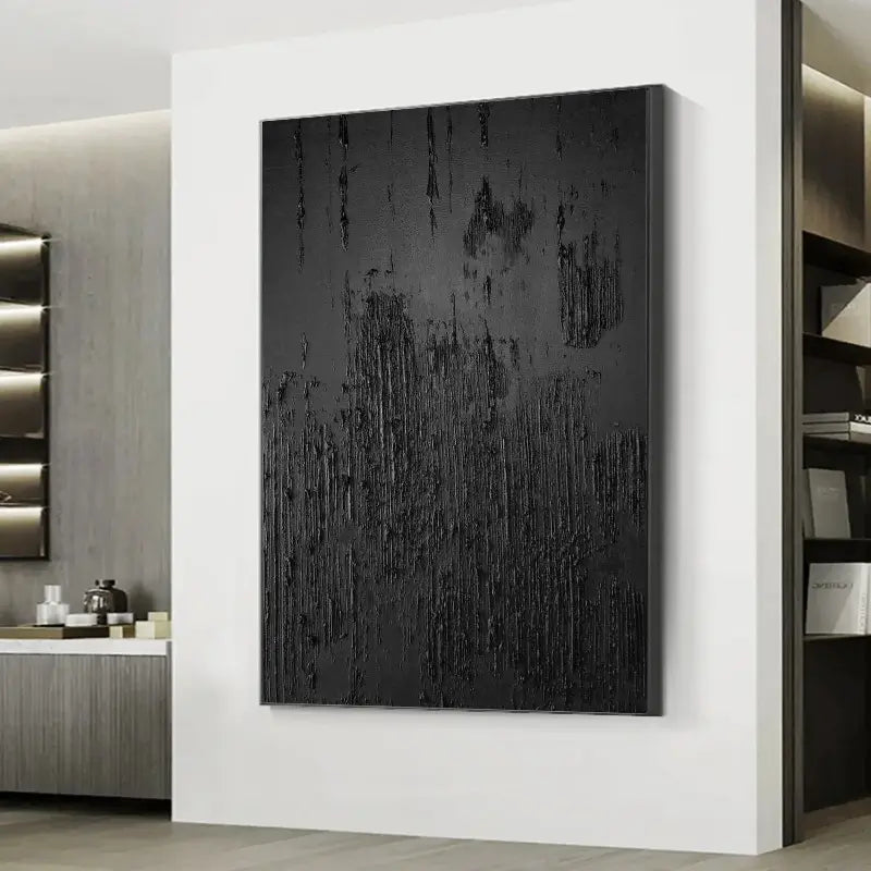 Modern Black Minimalist Textured Wall Art - Abstract Canvas Painting for Living Room, Bedroom & Office Decor | #MZ010