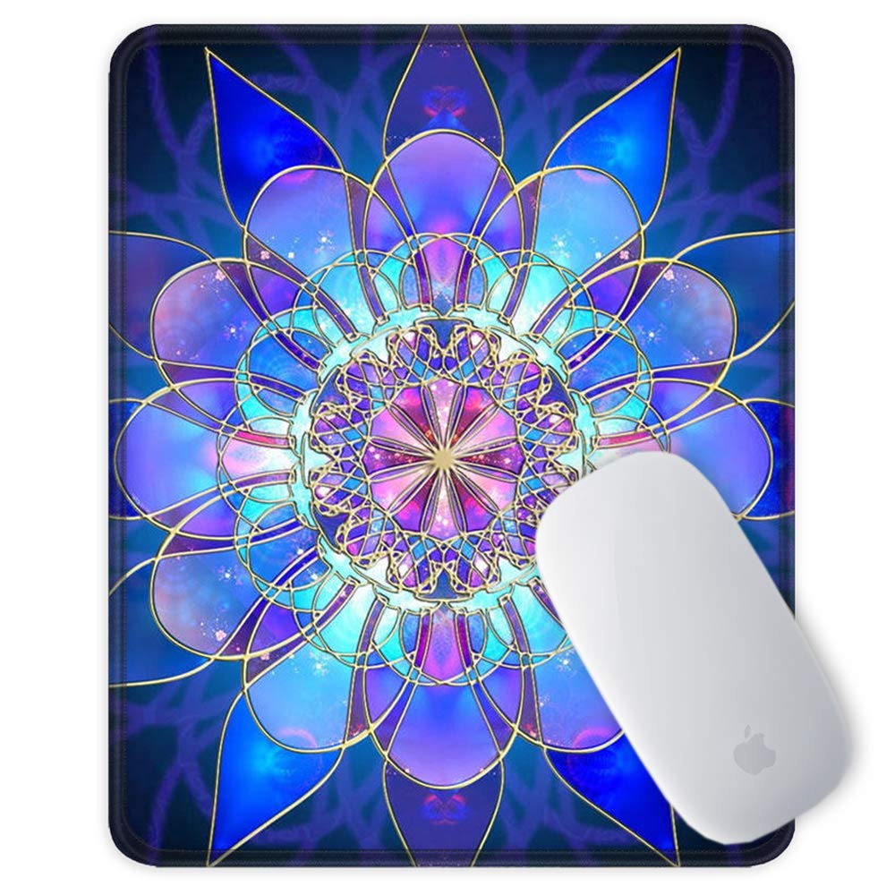 BOSOBO Non-Slip Gaming Mouse Pad with Stitched Edges - 10.2 x 8.3 Inch Rectangle Mandala Design Mouse Mat for PC, Laptop, Office & Home Use - Ergonomic Desk Accessory for Men & Women (Blue)