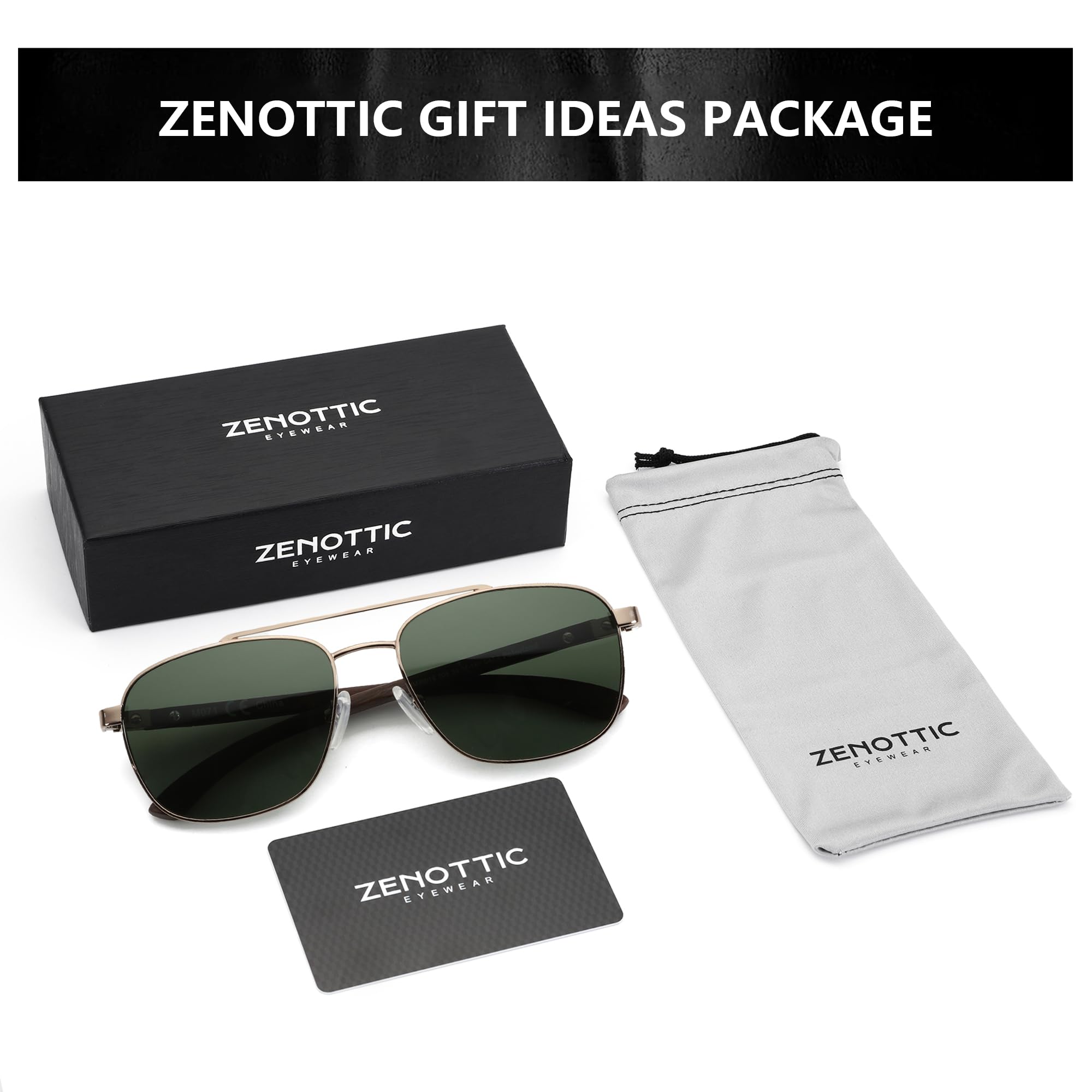 ZENOTTIC Polarized Aviator Sunglasses for Men - 100% UV Protection, Wood Frame - Perfect for Fishing, Driving, Golf & Outdoor Activities