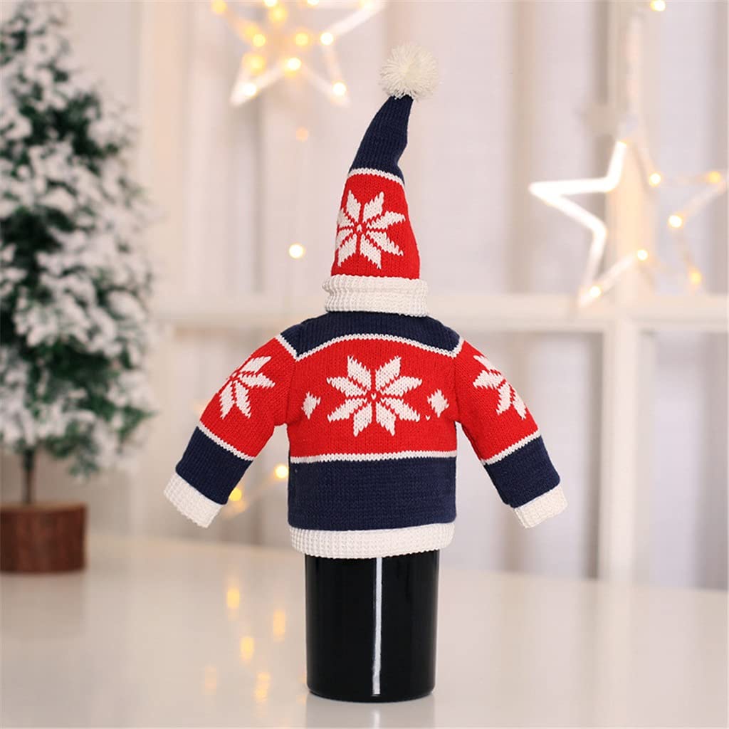 FHGMZJY Christmas Wine Bottle Sweater Cover - Festive Knit Collar & Button Coat Design for Holiday Parties (Color: E) | Perfect for Xmas Decor, Gift Wrapping & Wine Lover Gifts