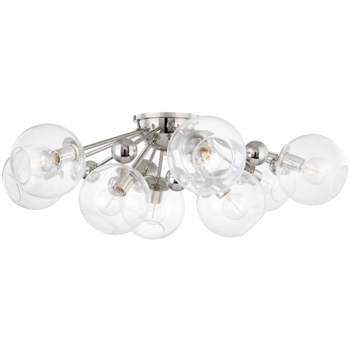 42 Inch 9-Light Semi Flush Mount Ceiling Light Fixture - Polished Nickel Finish - Perfect for Living Room, Bedroom, Dining Room & Hallway Lighting