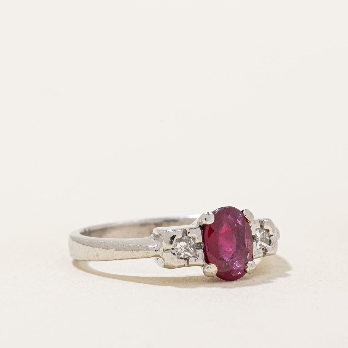 Exquisite Ruby & Diamond Three Stone Ring | 0.65ct Ruby & 0.10ctw Diamonds | Size 6 | Perfect for Anniversary, Engagement & Special Occasions