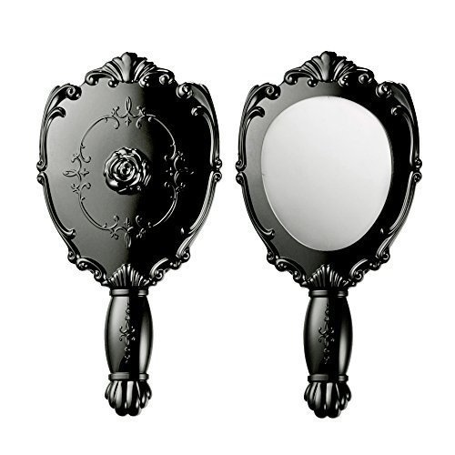 Boolavard® Vintage Rose Cosmetic Mirror - Plastic Makeup Mirror with Stand, Cute Gift for Girls & Women - Black, White, Pink Options (Black) | Perfect for Vanity, Dressing Table & Travel Beauty Essentials