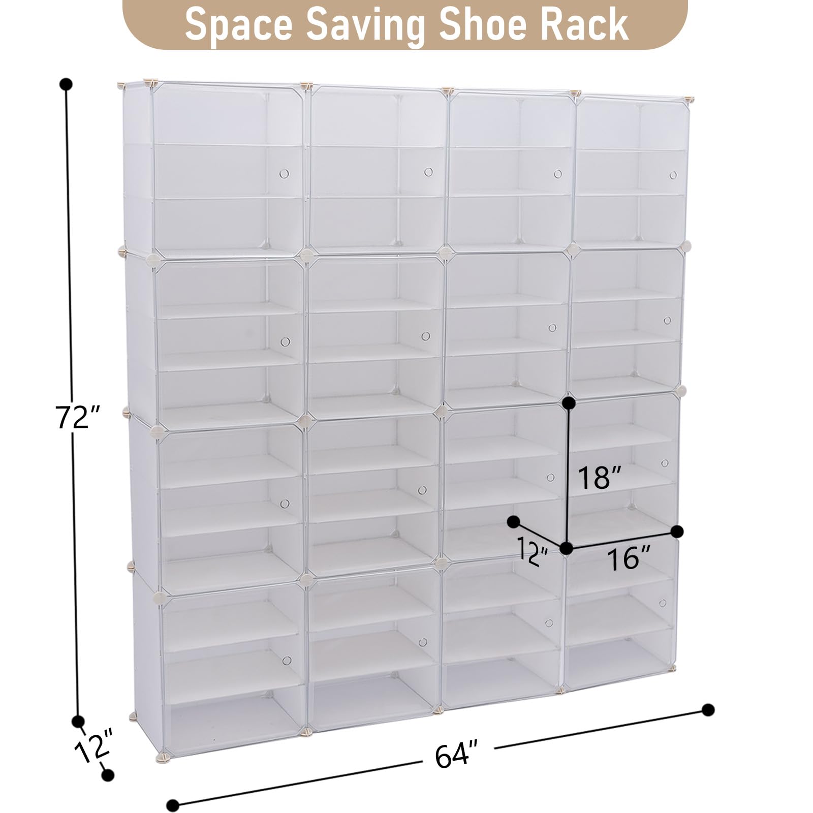 DYRABREST Expandable Shoe Rack Organizer - White Plastic Free Standing Shoe Cabinet with Transparent Door for 96 Pairs - Space Saving Closet Storage for High Heels, Boots & Sneakers - Perfect for Bedroom, Entryway & Dorm Organization