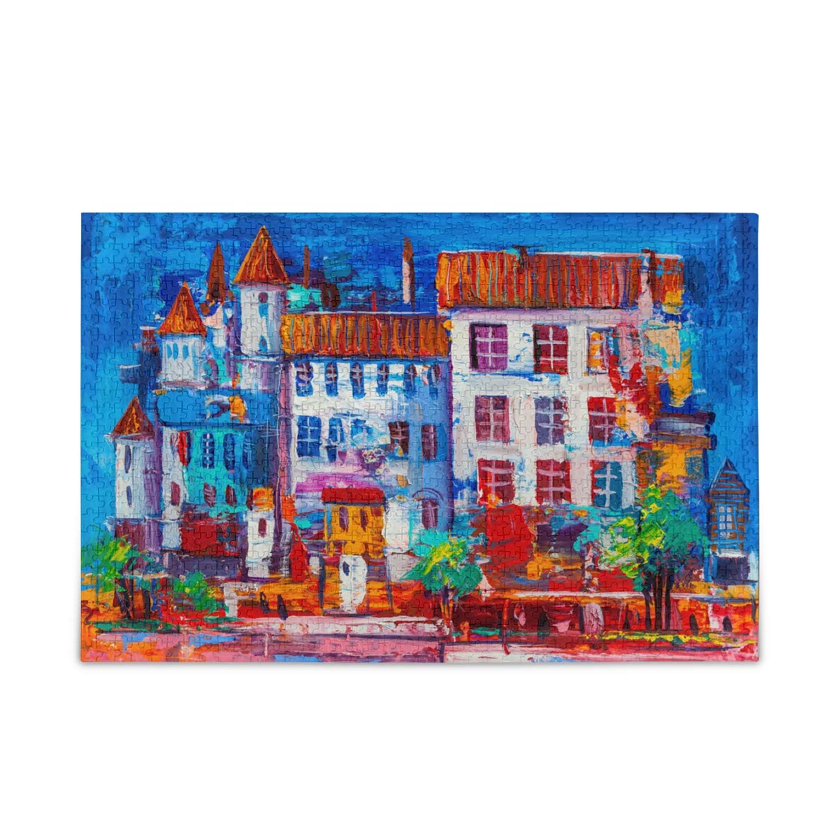 1000 Piece Jigsaw Puzzle for Adults & Kids - Vintage Architectural Town Wooden Puzzle with Storage Bag, Challenging & Fun Stay-at-Home Game for Family Night, Birthday Party & Relaxation Therapy
