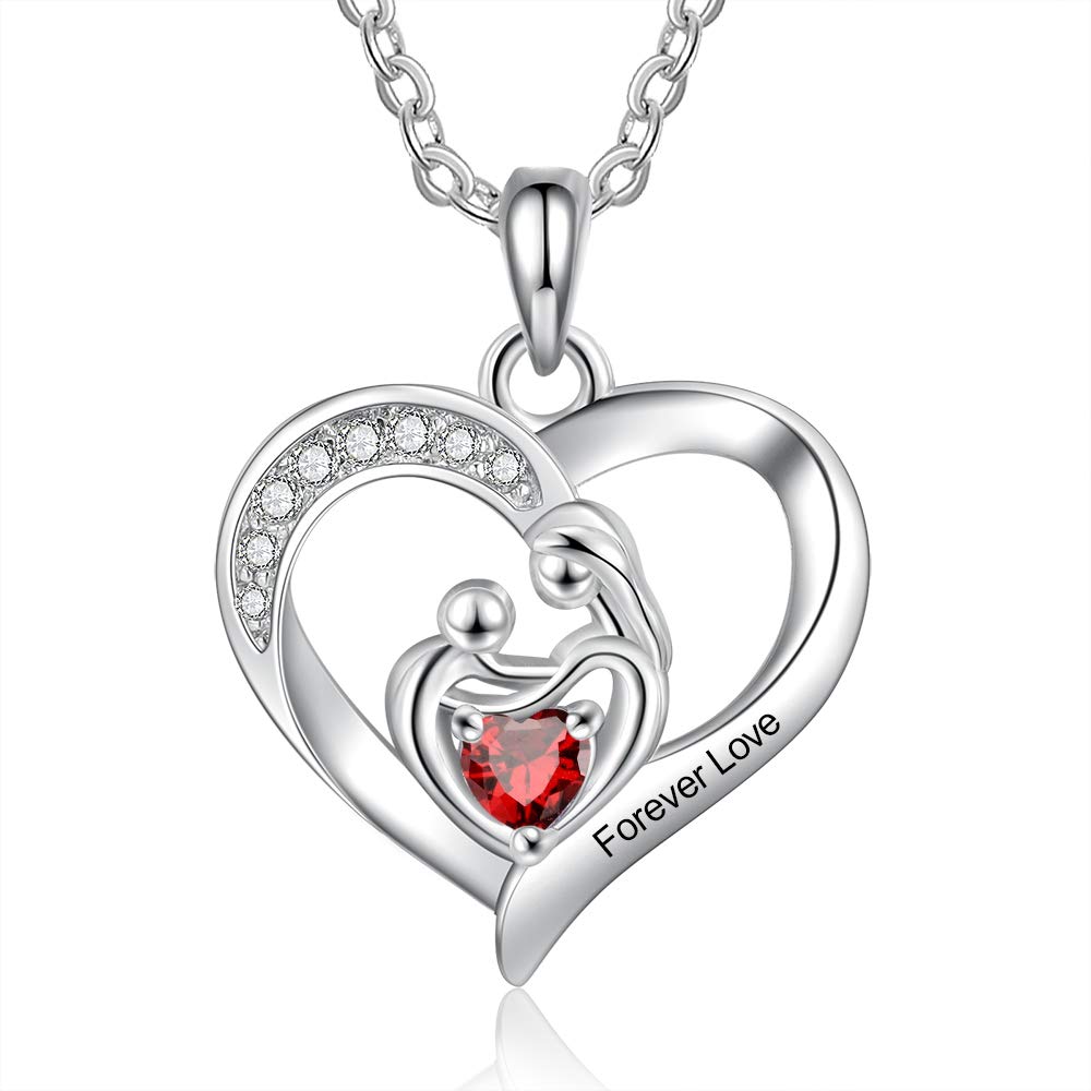 Personalized Simulated Birthstone Heart Pendant Necklace - Custom Mothers Name Jewelry for Women, Wife & Mom - Perfect Mother's Day Gift, Birthday Present & Anniversary Keepsake - Great for Everyday Wear, Special Occasions & Heartfelt Gifting