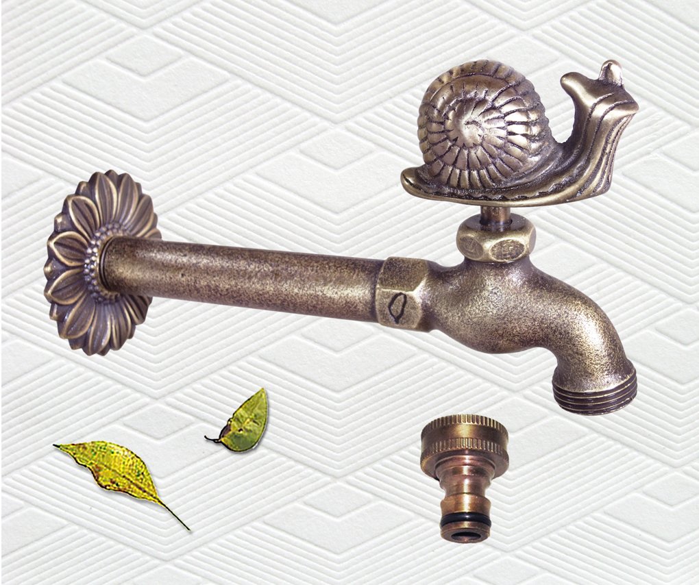 Decorative Brass Snail Garden Outdoor Faucet with Brass Connector - Vintage Style Water Spigot for Patio, Yard & Garden Decor
