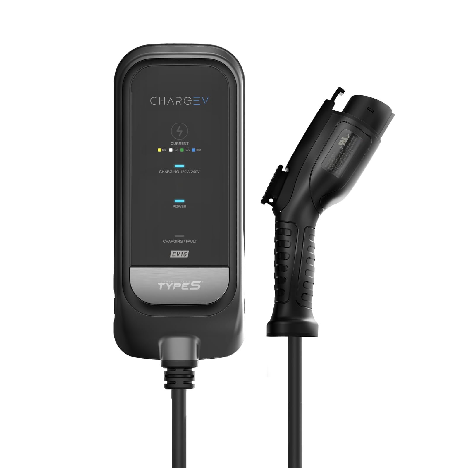Type S 16A Level 1 EV Charger - 120V Portable Home Electric Vehicle Charging Station with Adjustable Amps (6A-16A), J1772 Connector & 24.6ft Cable - Weatherproof Plug & Charge for All EVs & PHEVs - Perfect for Overnight Charging at Home, Work or Travel